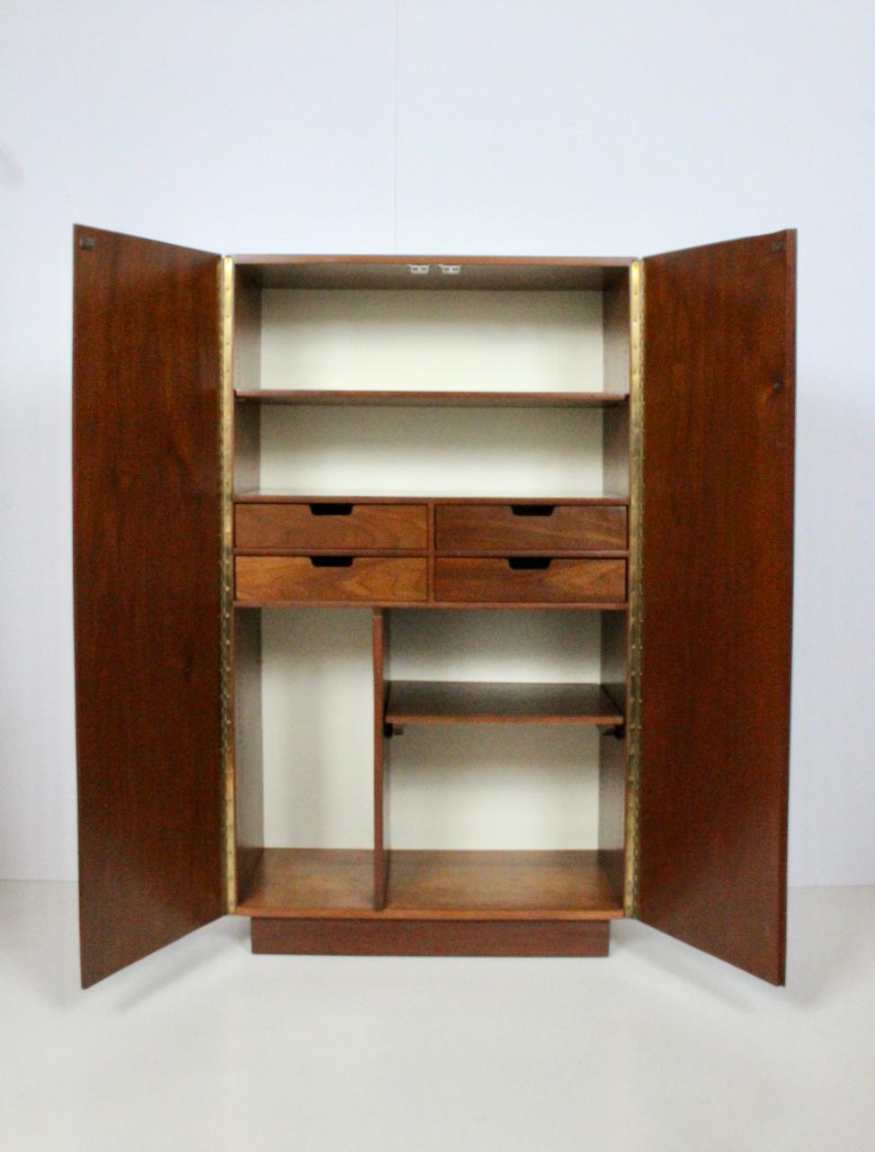 Mid-20th Century Phillip Lloyd Powell Two Door Walnut Bar Cabinet, Circa 1960 For Sale