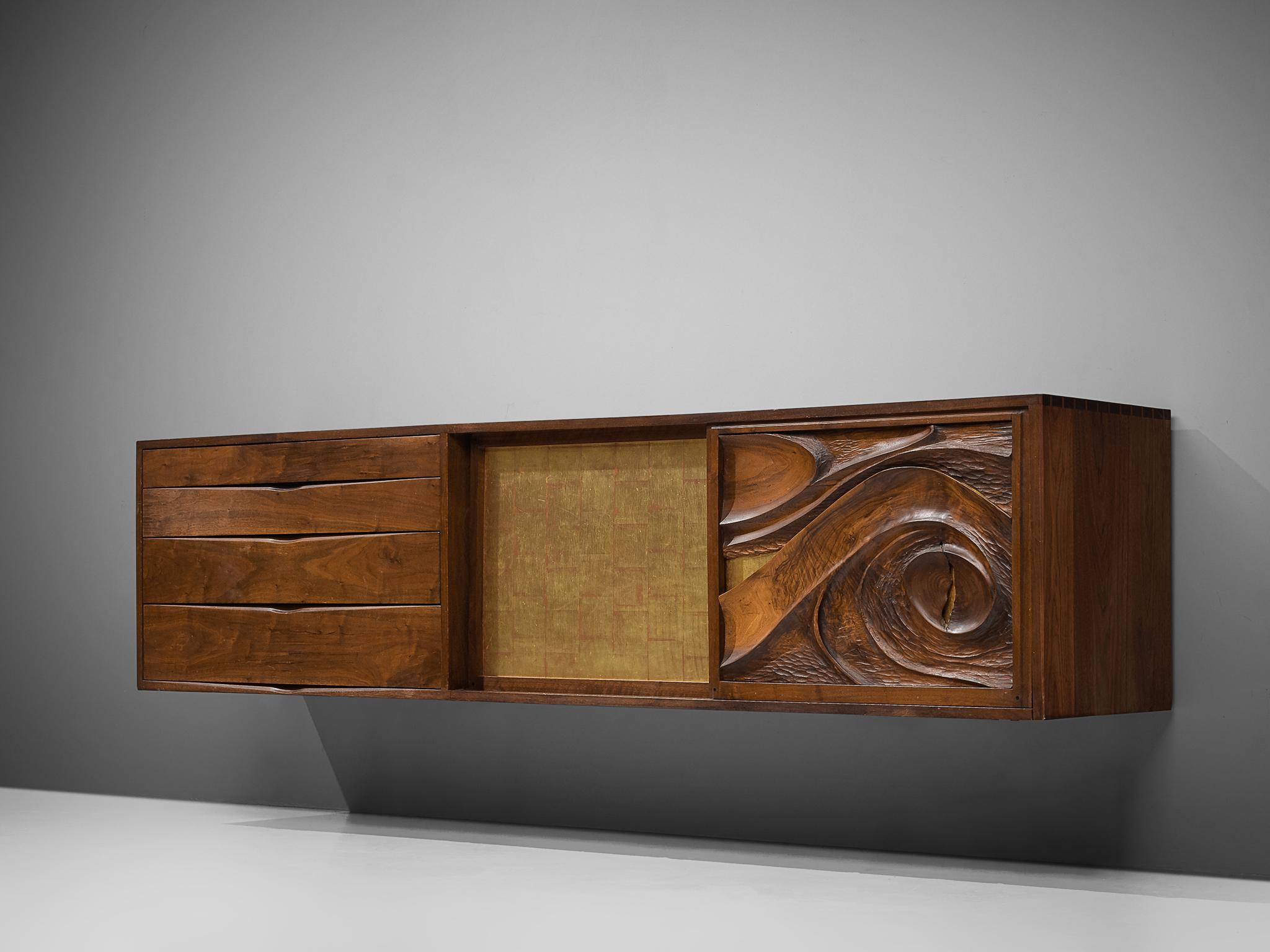 American Phillip Lloyd Powell Wall-Mounted Cabinet in Walnut with Gold Leaf