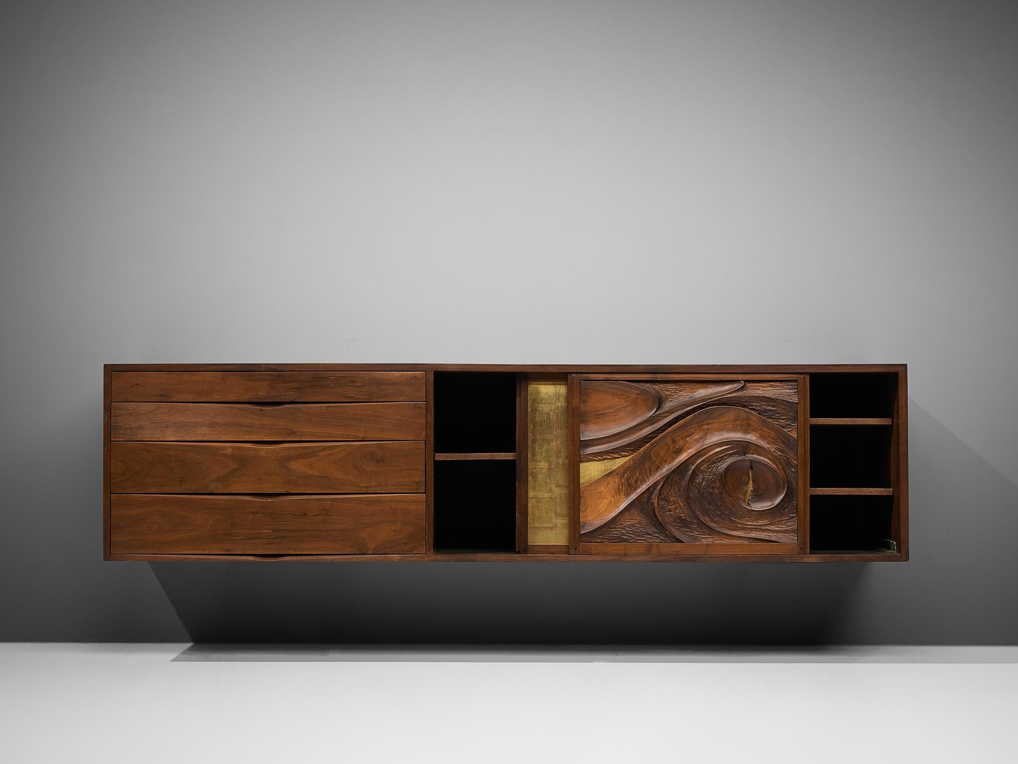 Phillip Lloyd Powell Wall-Mounted Cabinet in Walnut with Gold Leaf 2