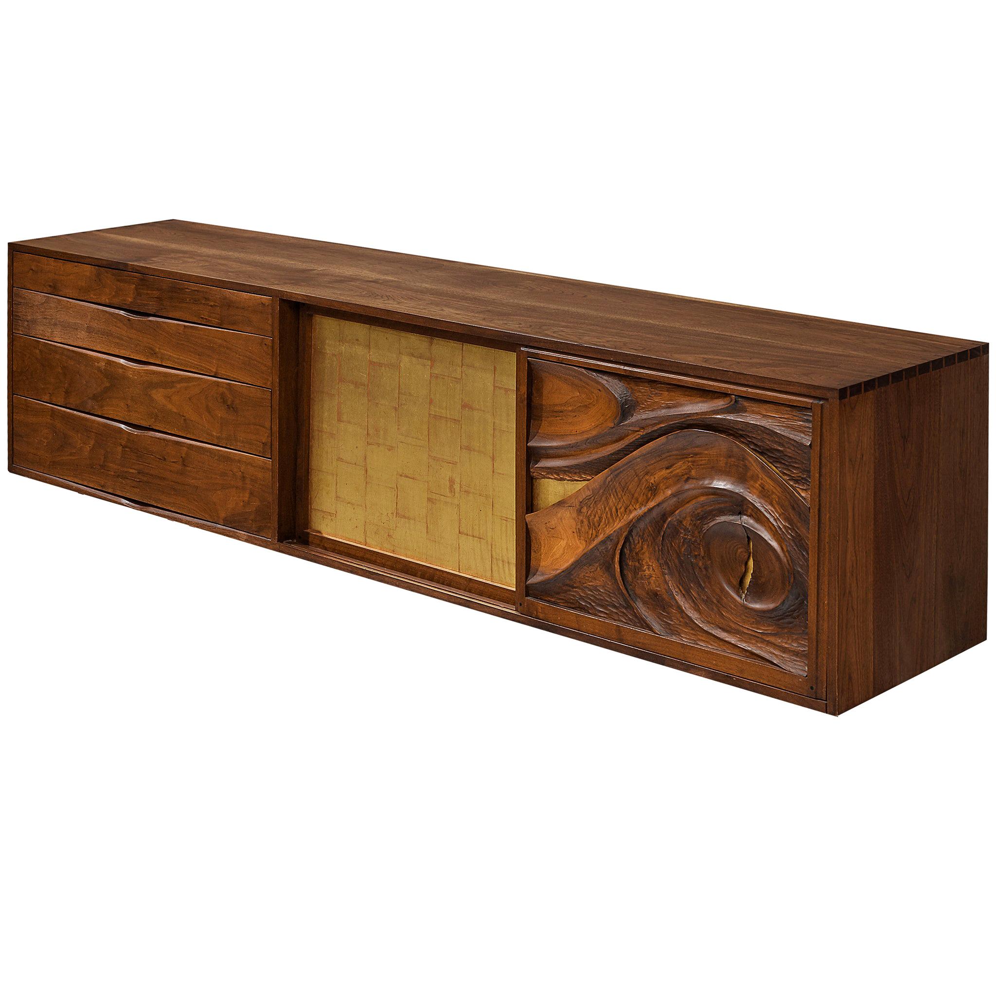 Phillip Lloyd Powell Wall-Mounted Cabinet in Walnut with Gold Leaf