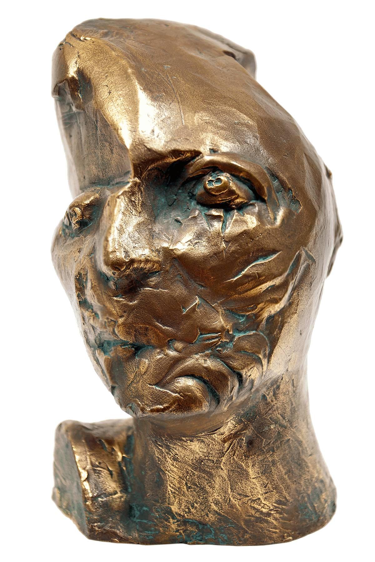 Phillip Pavia Figurative Sculpture - Untitled, Head Of An Artist, Avant-Garde Bronze Sculpture