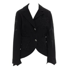 PHILLIP PLEIN black distressed cotton skull head biker pattern laced jacket L