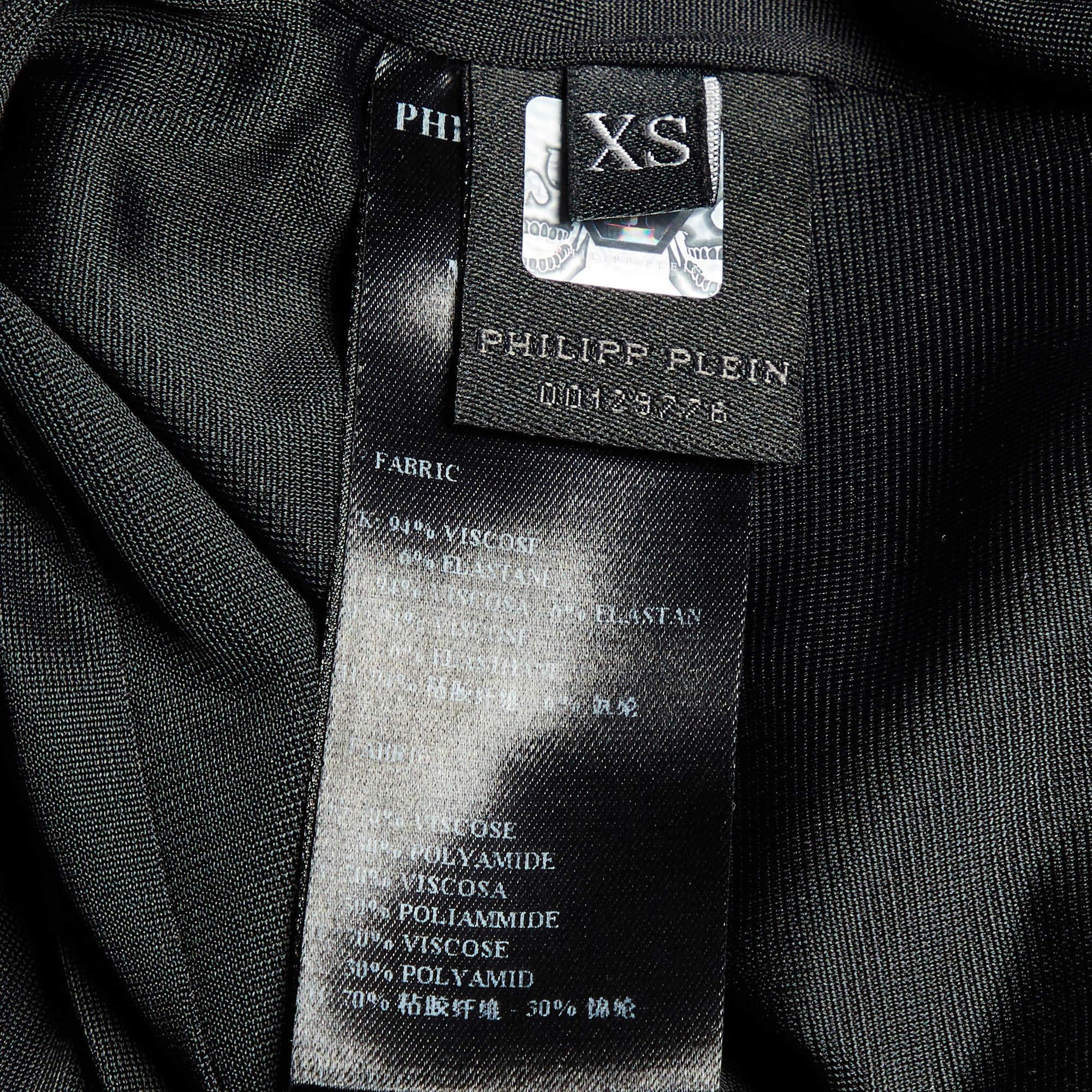 Phillip Plein Black Floral Print Crepe Studded Midi Dress XS 2