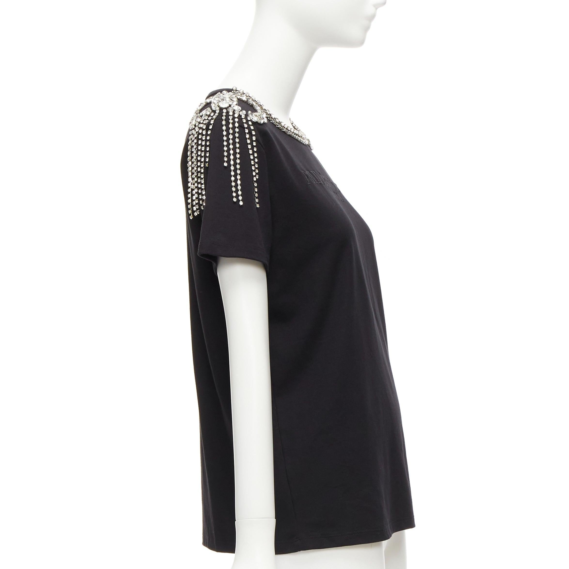 PHILLIP PLEIN FEMME logo embroidery clear crystal fringe embellished tshirt XS In Excellent Condition For Sale In Hong Kong, NT