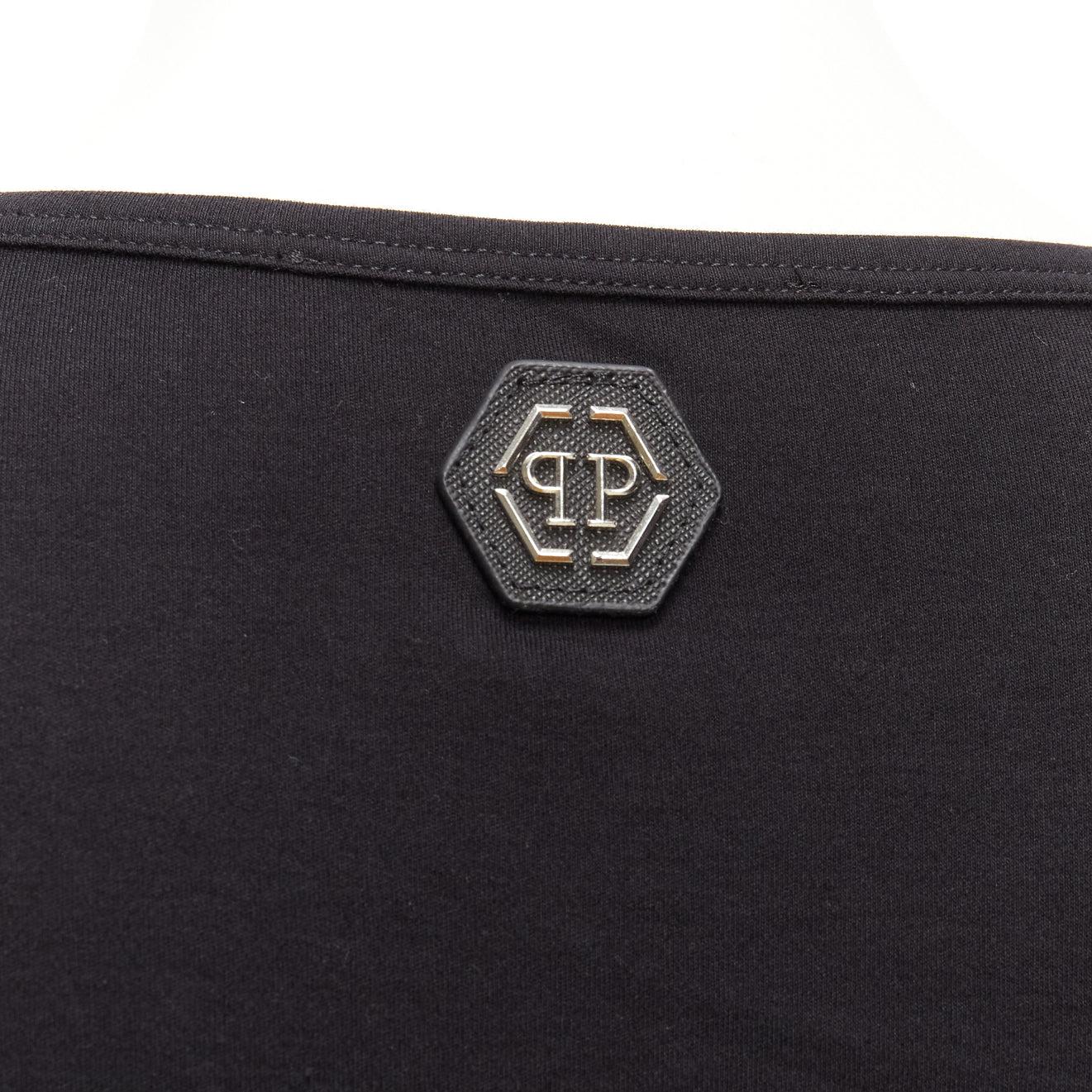 PHILLIP PLEIN FEMME logo embroidery clear crystal fringe embellished tshirt XS For Sale 2