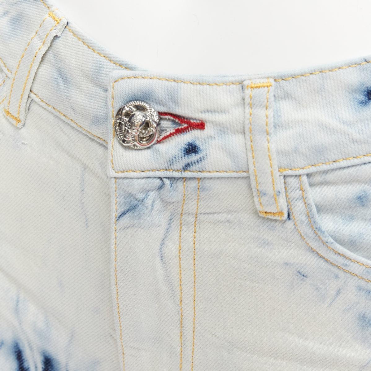 PHILLIP PLEIN High Waist Hot Pants blue tie dye washed cuffed shorts 25