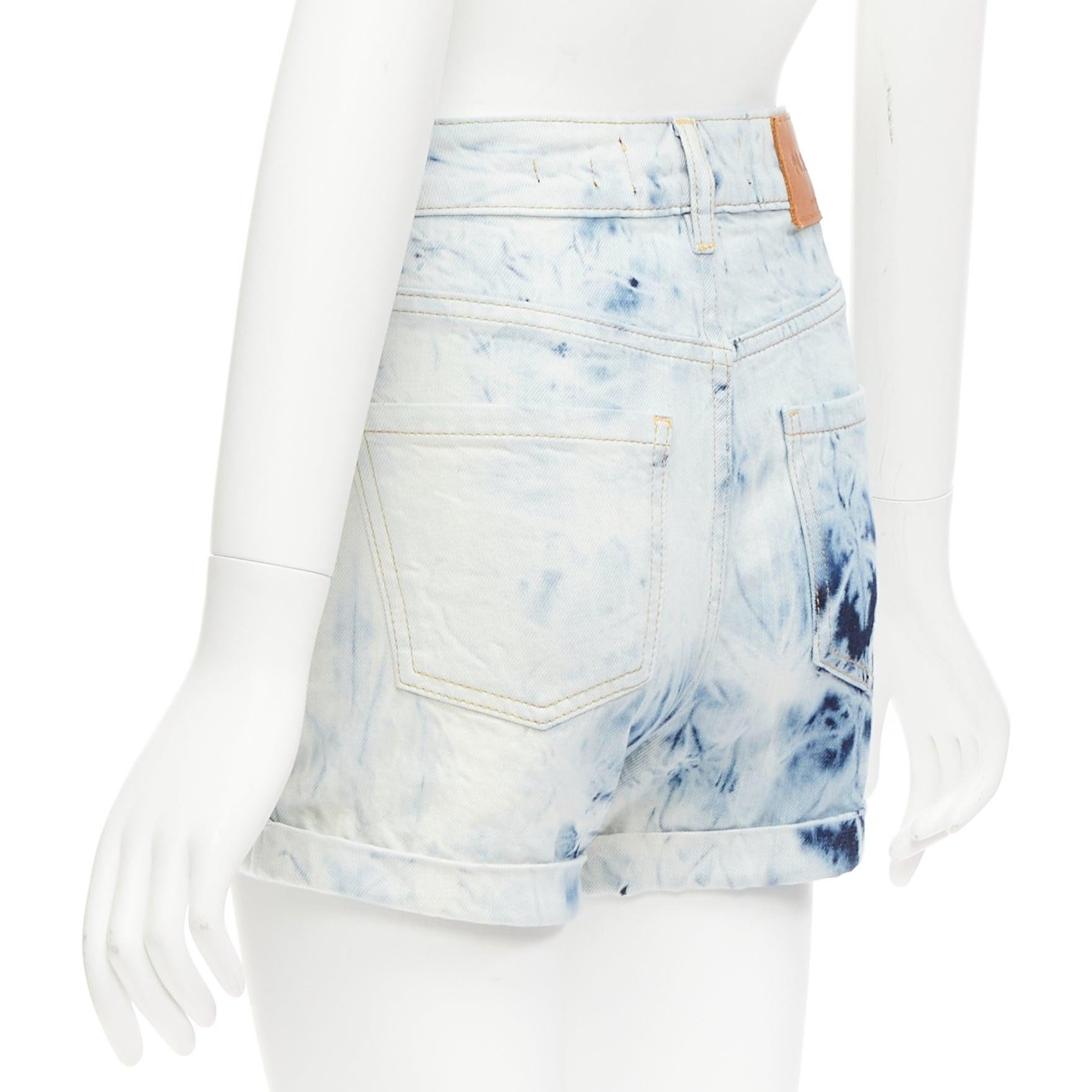 PHILLIP PLEIN Hot Pants blue acid washed logo tag cuffed shorts 25