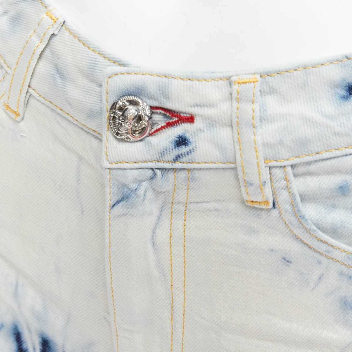 PHILLIP PLEIN Hot Pants blue acid washed logo tag cuffed shorts 25