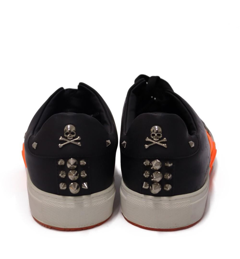Phillip Plein Men's Black Leather Studded Low Top Sneakers Size EU 41 For Sale 1