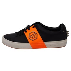 Phillip Plein Herren Schwarz Leder Nieten Low Top Turnschuhe mit Nieten Größe EU 41