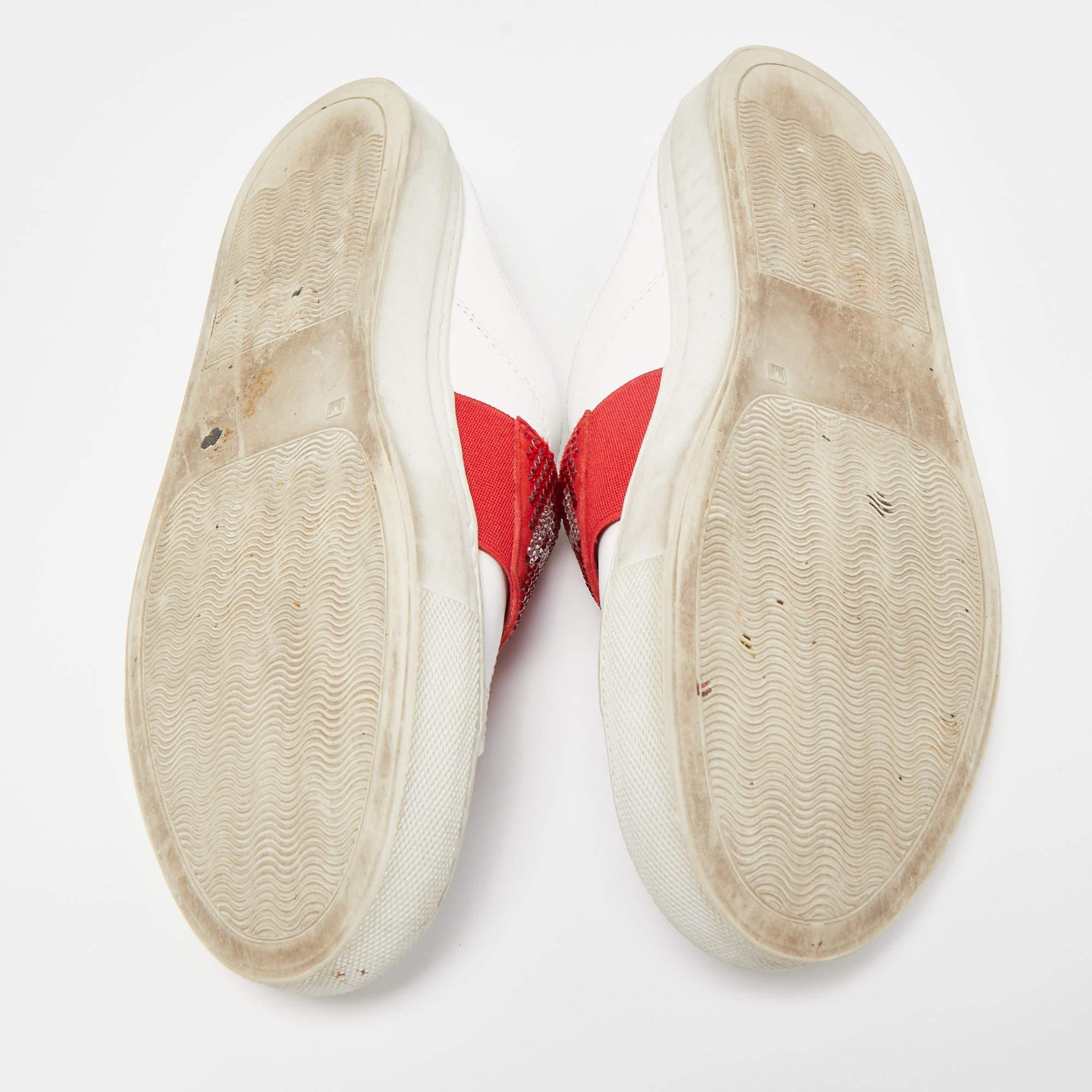 Phillip Plein White/Red Leather Crystal Embellished Logo Sneaker Mules Size 38 For Sale 1