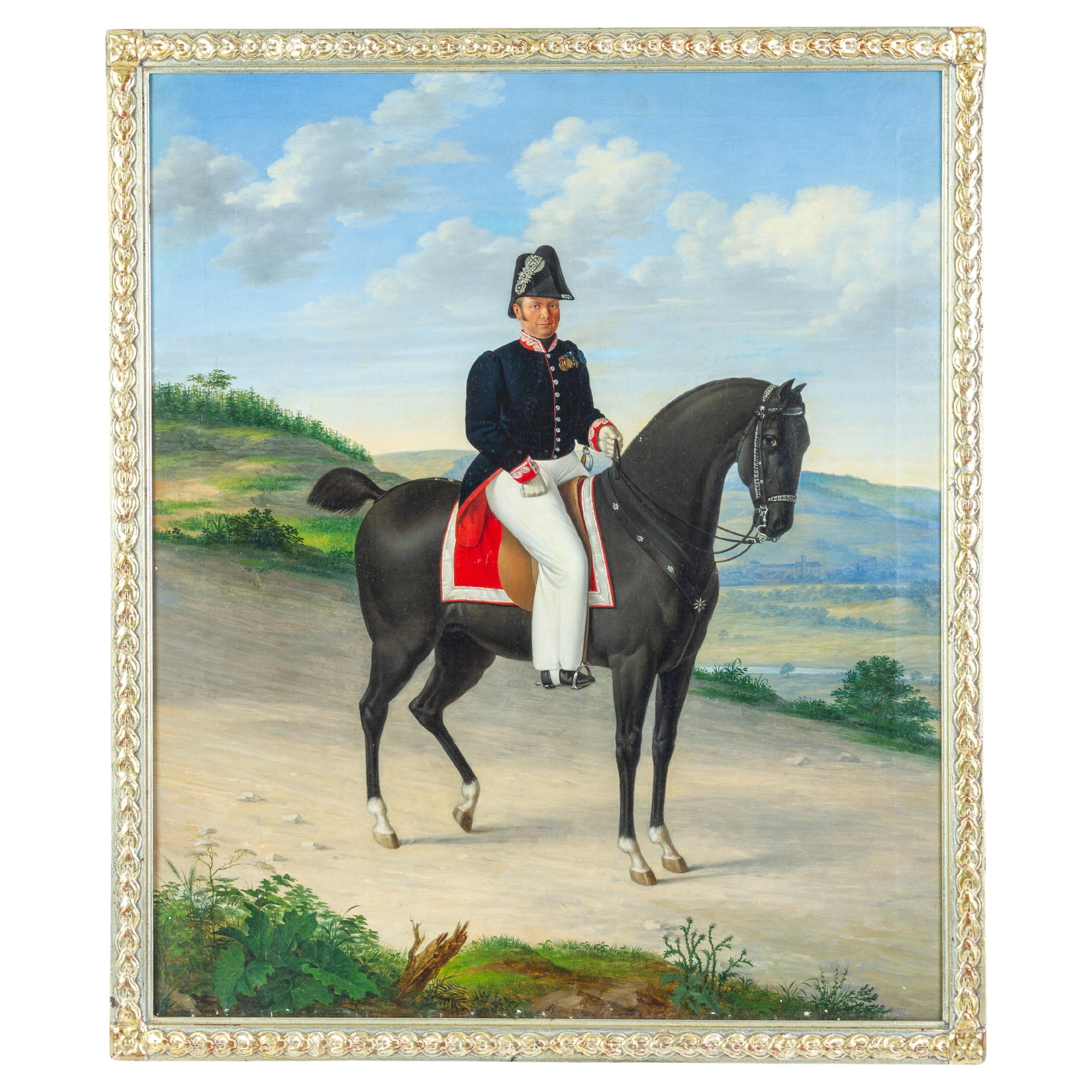 Phillip Schonhammer (geb. 1793) Deutsches Ölgemälde Offizier zu Pferd 1836
