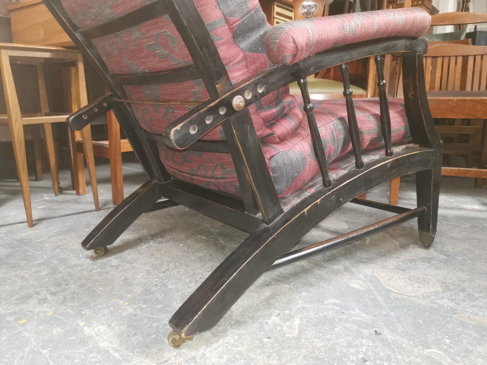 Ebonized Phillip Webb for Morris & Co. an English Aesthetic Movement Reclining Armchair For Sale