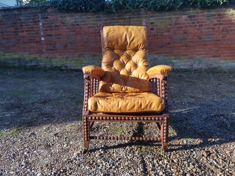 Phillip Webb for Morris & Co. English Aesthetic Movement Oak Reclining Armchair In Good Condition For Sale In London, GB