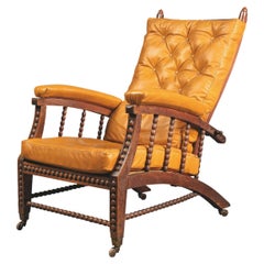 Used Phillip Webb for Morris & Co. English Aesthetic Movement Oak Reclining Armchair