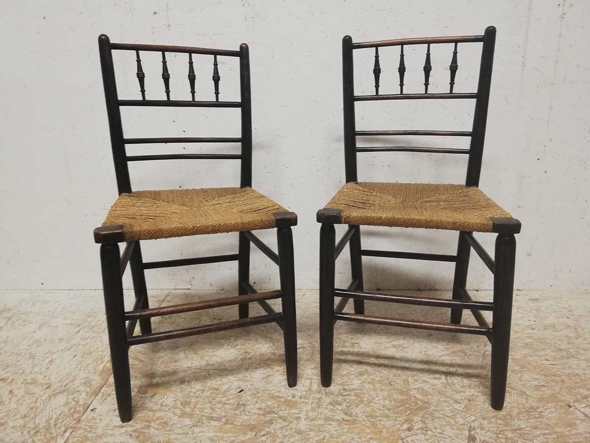 Phillip Webb for William Morris, An original pair of Sussex Ebonised and rush seat side chairs
They have sea grass seats which is similar to rush work but little stronger.
Measures: height 34
