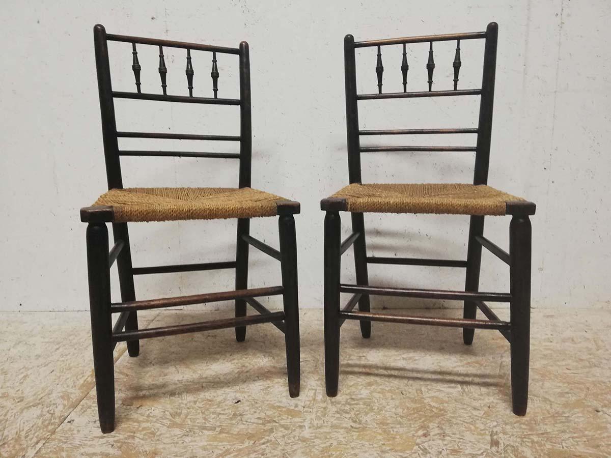 Arts and Crafts Phillip Webb for William Morris, An Original Pair of Sussex Ebonised Side Chairs