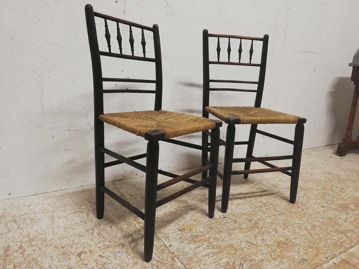 Ebonized Phillip Webb for William Morris, An Original Pair of Sussex Ebonised Side Chairs