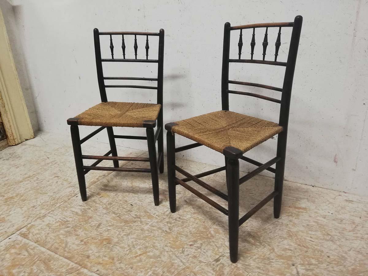 Late 19th Century Phillip Webb for William Morris, An Original Pair of Sussex Ebonised Side Chairs