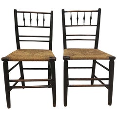 Antique Phillip Webb for William Morris, An Original Pair of Sussex Ebonised Side Chairs