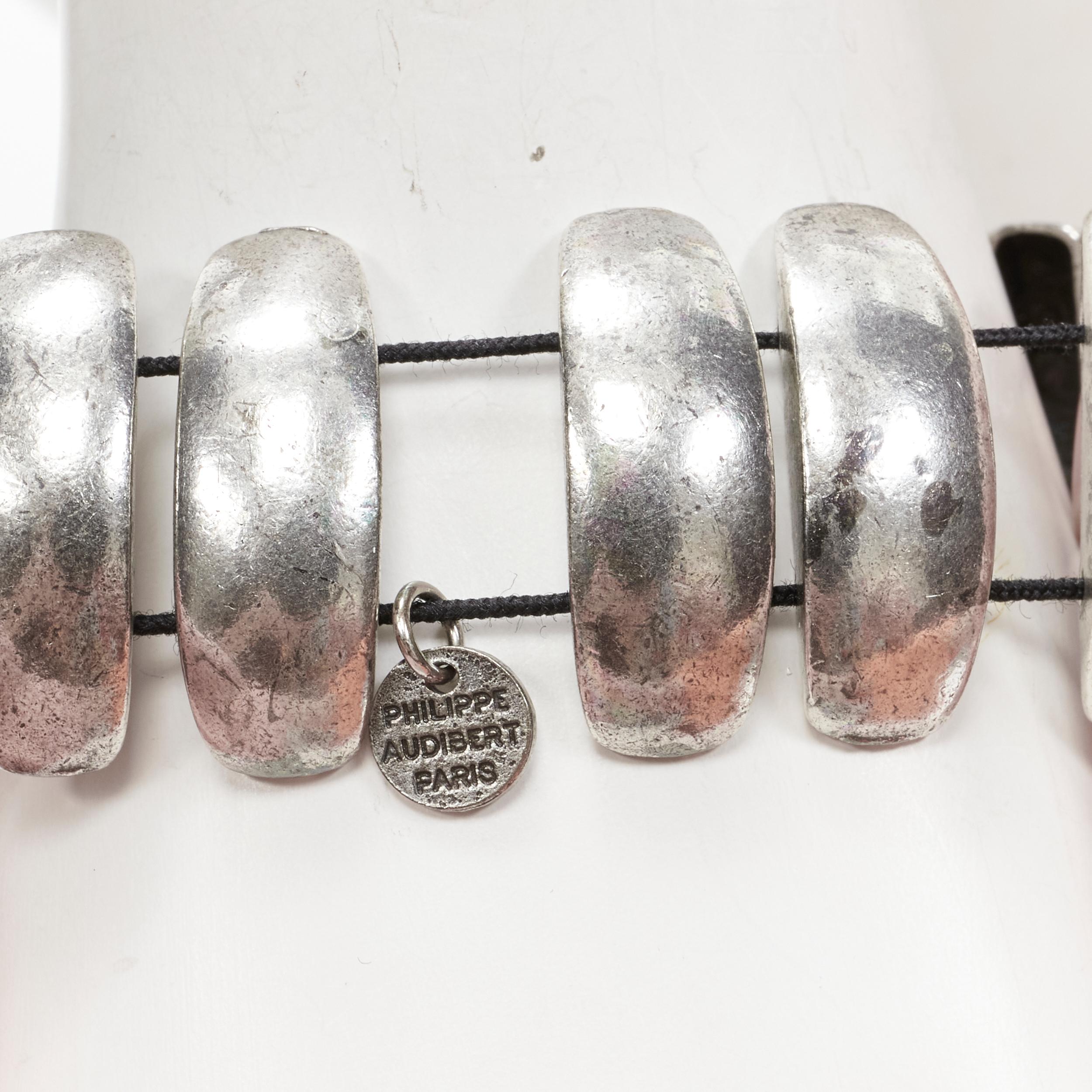 PHILLIPE AUDIBERT antique silver logo plate cuff elastic bracelet In Fair Condition For Sale In Hong Kong, NT