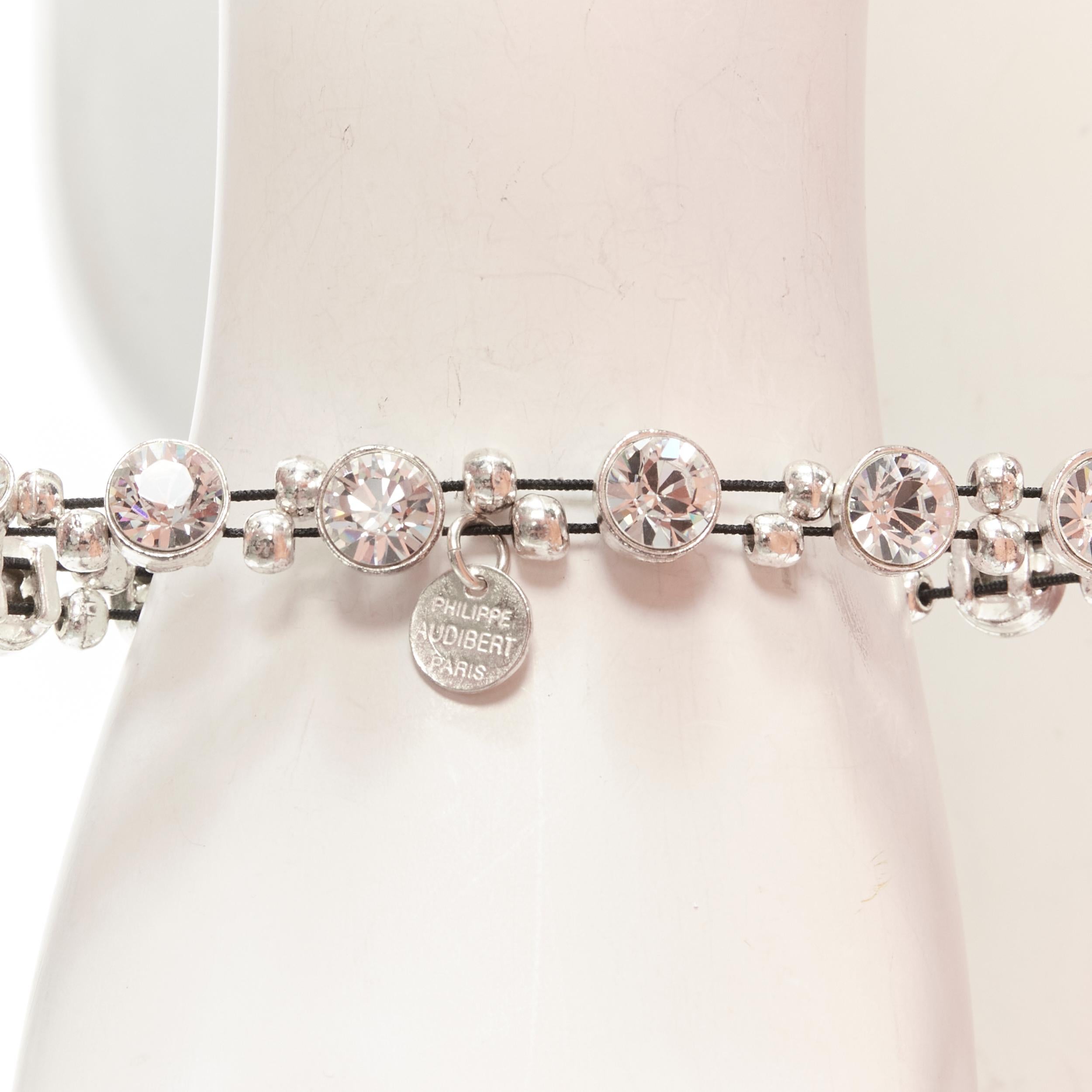 Phillipe Audibert Bracelet élastique en argent avec perles de cristal rondes Bon état - En vente à Hong Kong, NT