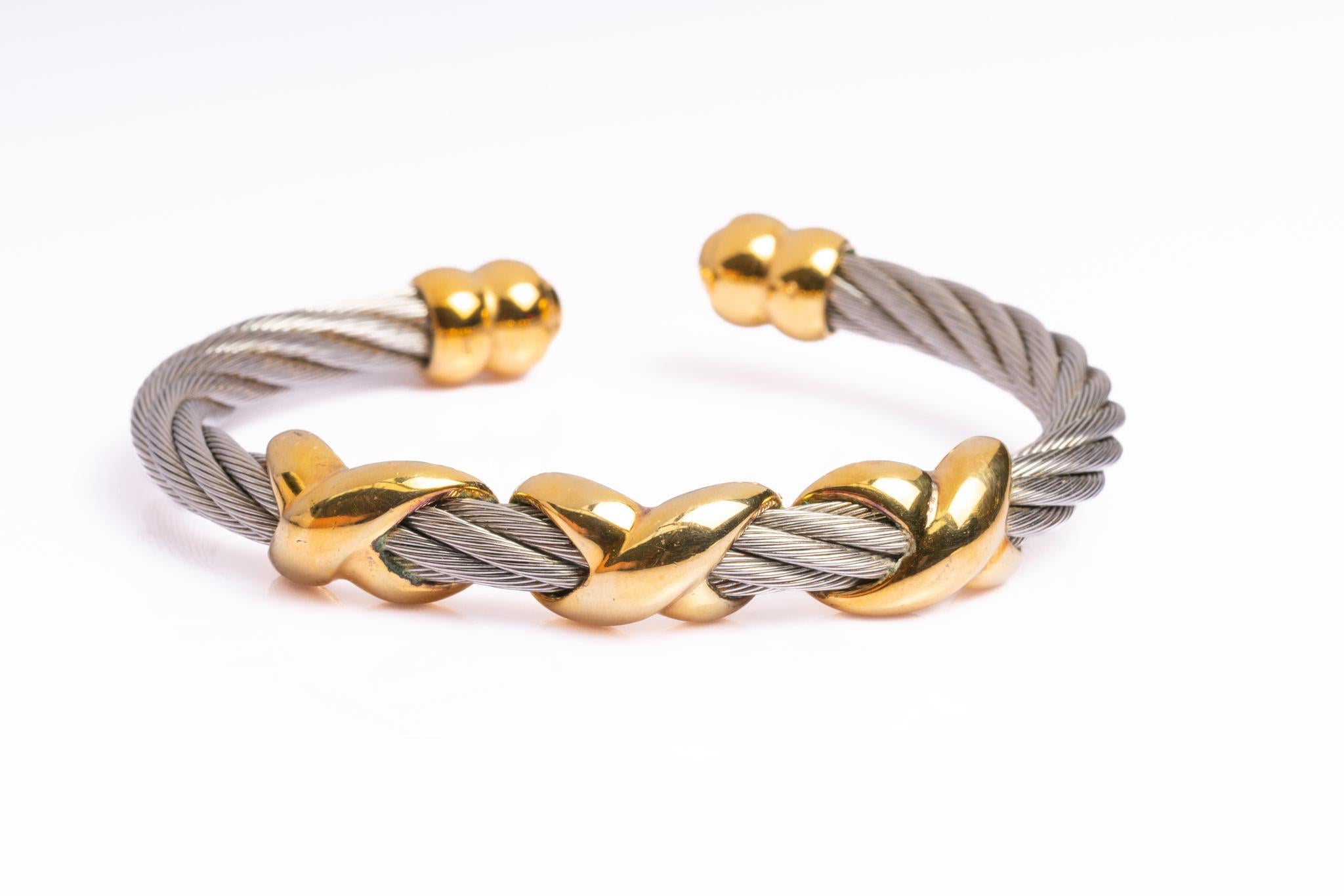 Women's or Men's Phillipe Charriol 18ct Gold and Stainless Steel Cable Bangle