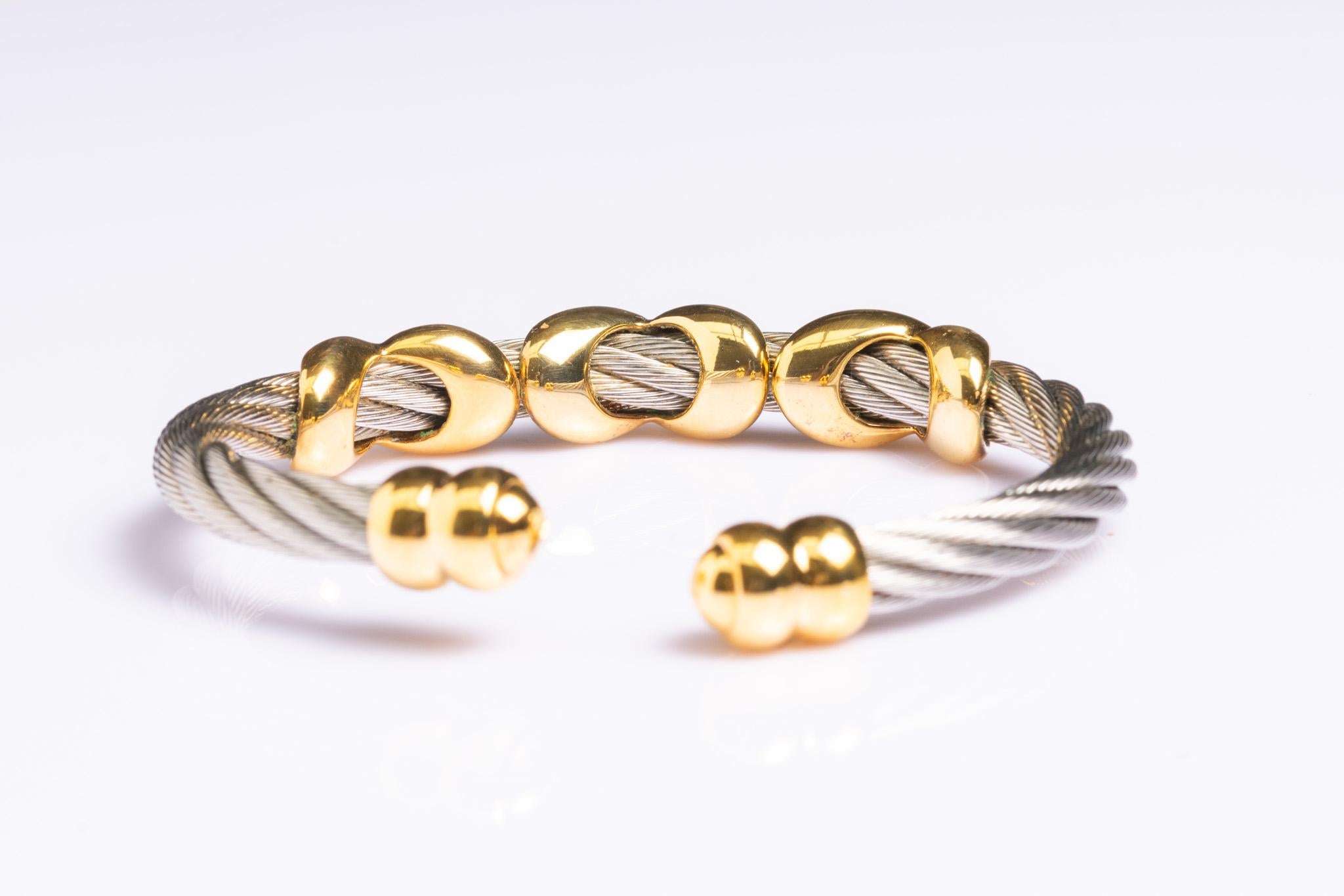Phillipe Charriol 18ct Gold and Stainless Steel Cable Bangle 1