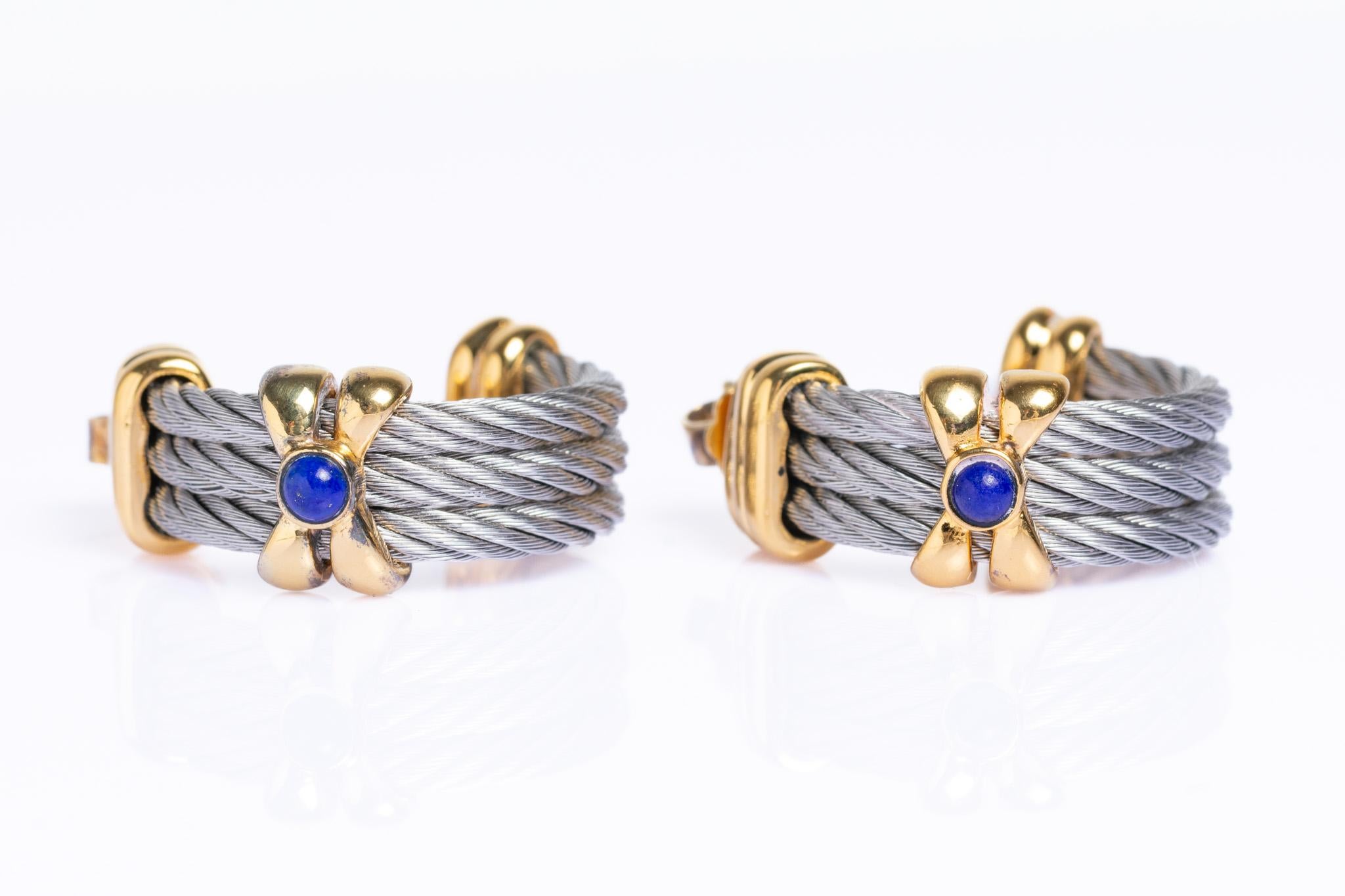 Phillipe Charriol Gold Plated and Stainless Steel Hoop Earrings