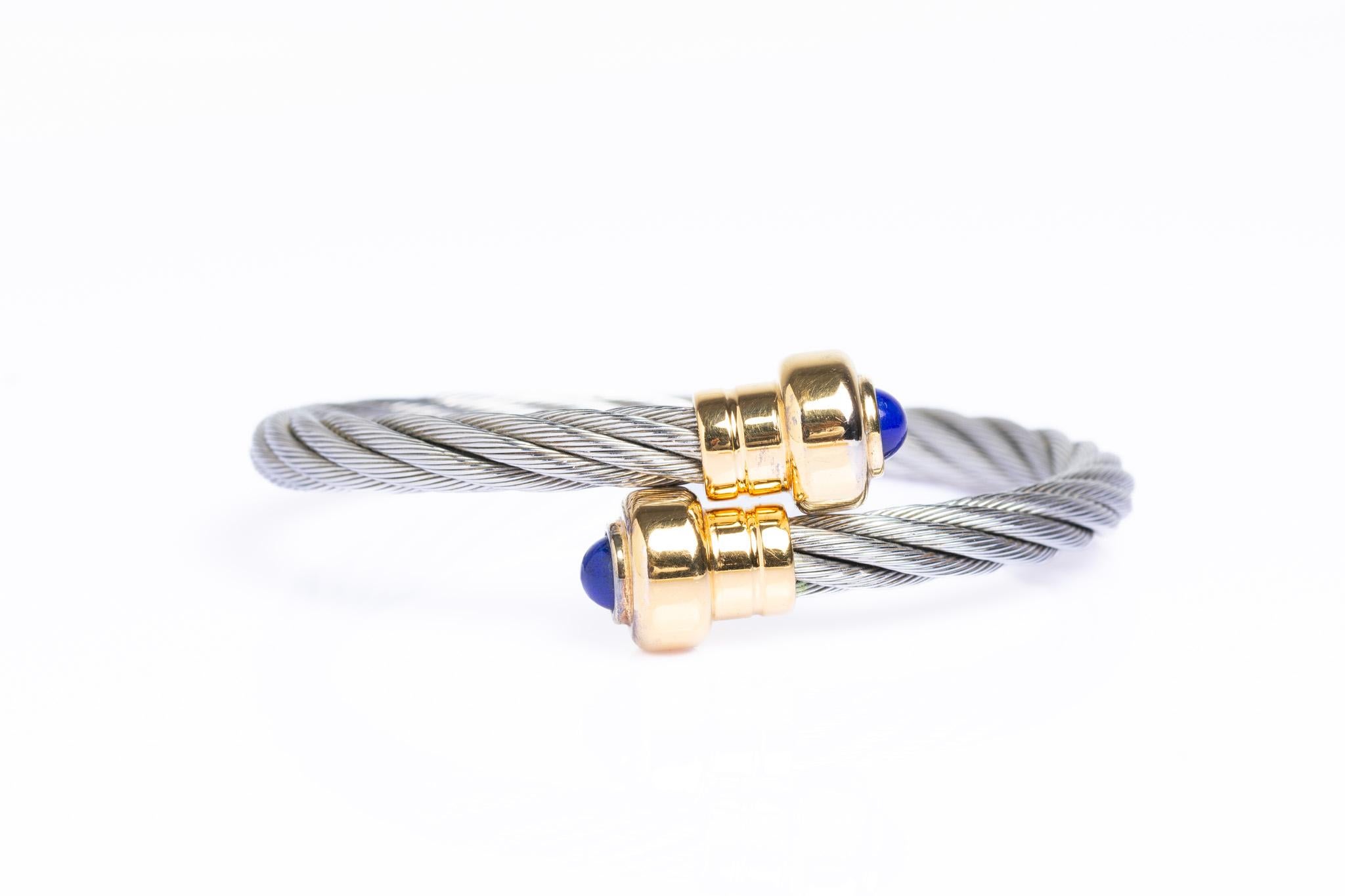 Cabochon Phillips Charriol Bracciale con cavo in acciaio inossidabile Lapis Lazuli in vendita