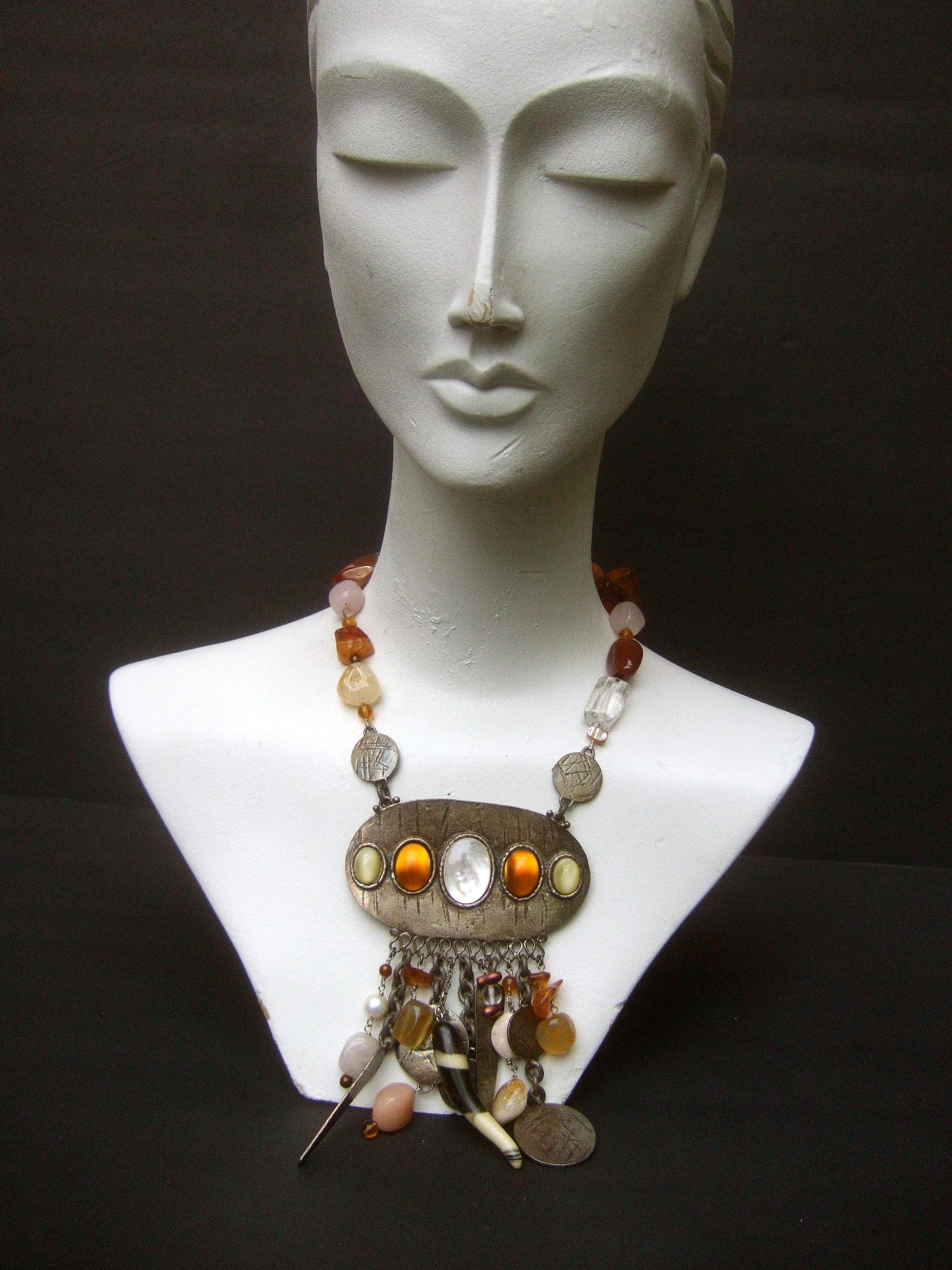 Phillipe Ferrandis Paris Glass Stone Dangling Charm Necklace c 1980s For Sale 3
