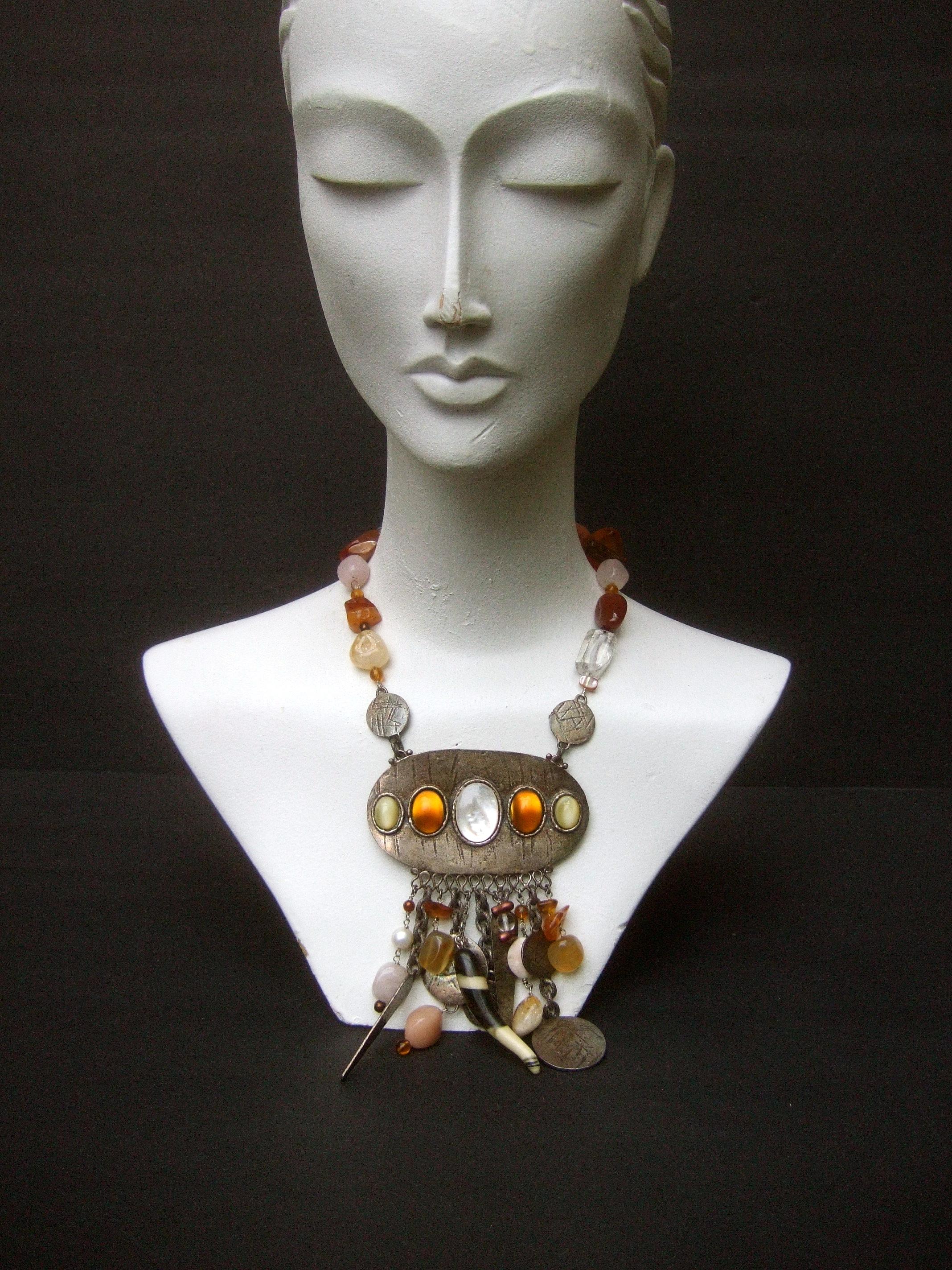 Phillipe Ferrandis Paris Glass Stone Dangling Charm Necklace c 1980s For Sale 5