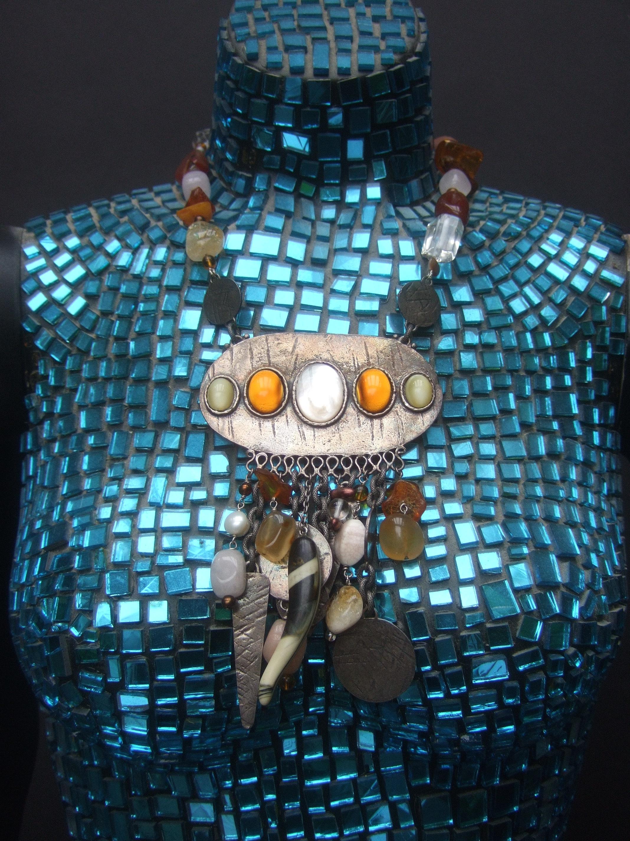 Phillipe Ferrandis Paris Glass Stone Dangling Charm Necklace c 1980s For Sale 7
