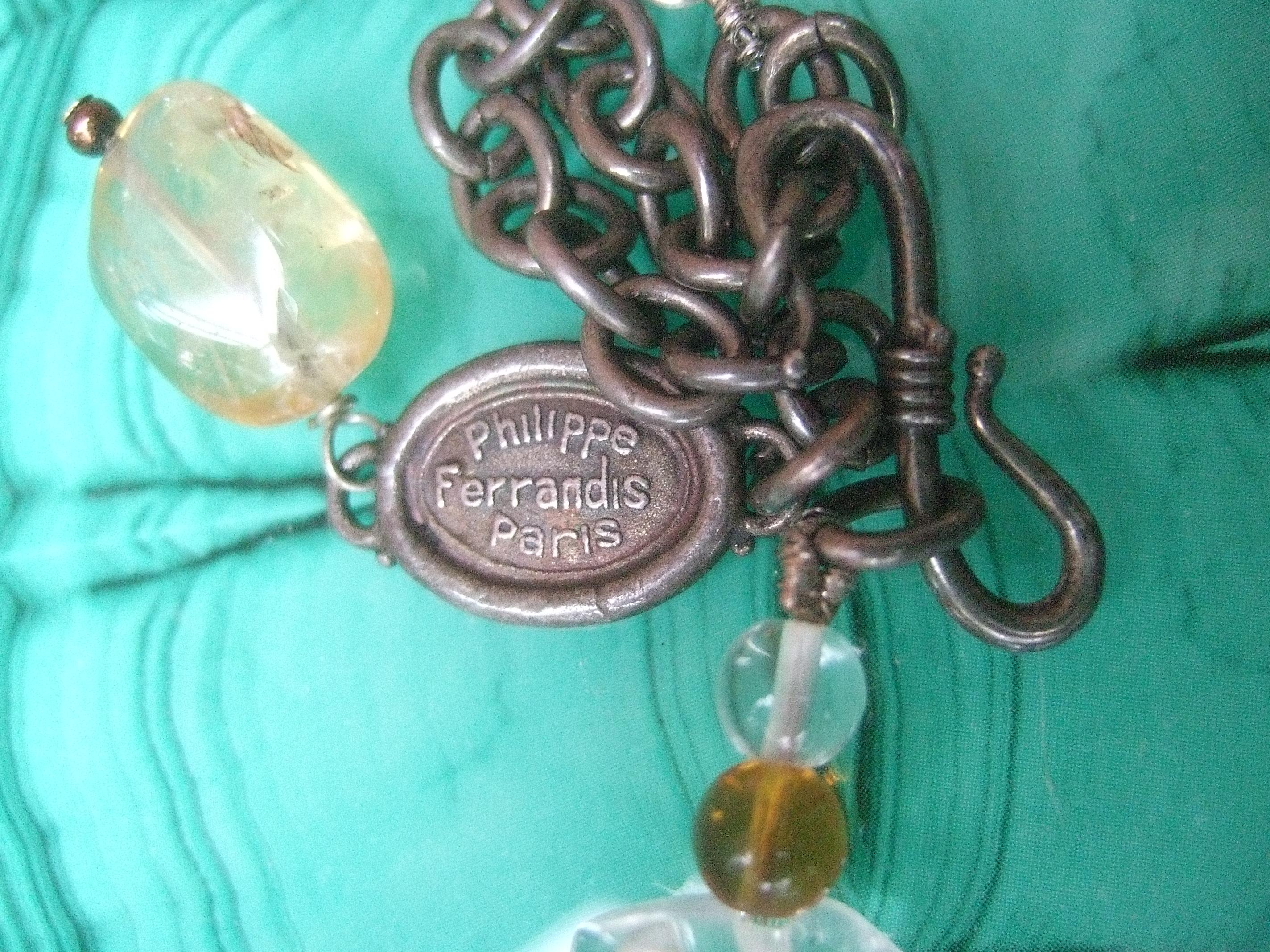 Phillipe Ferrandis Paris Glass Stone Dangling Charm Necklace c 1980s For Sale 11