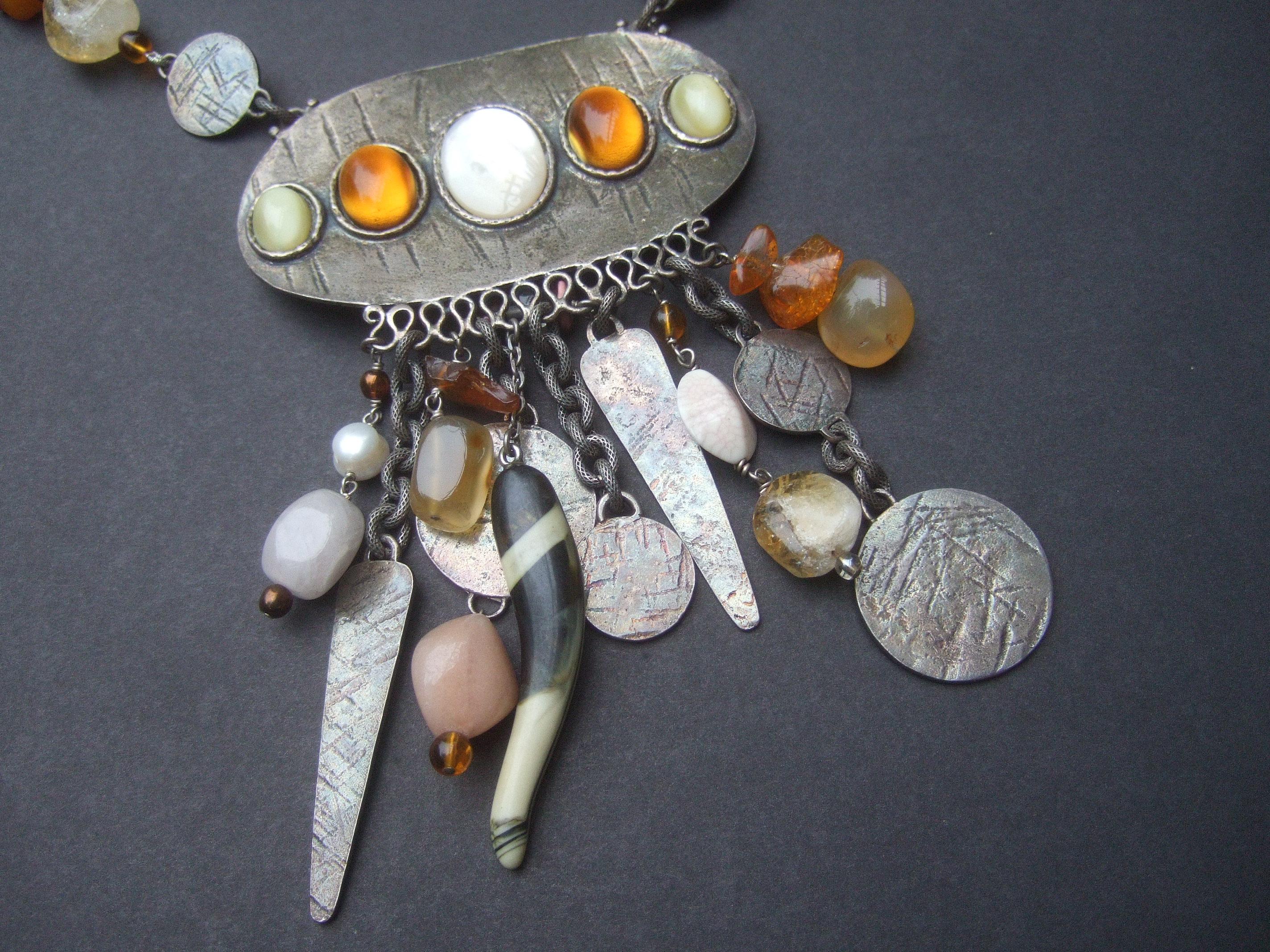Artisan Phillipe Ferrandis Paris Glass Stone Dangling Charm Necklace c 1980s For Sale