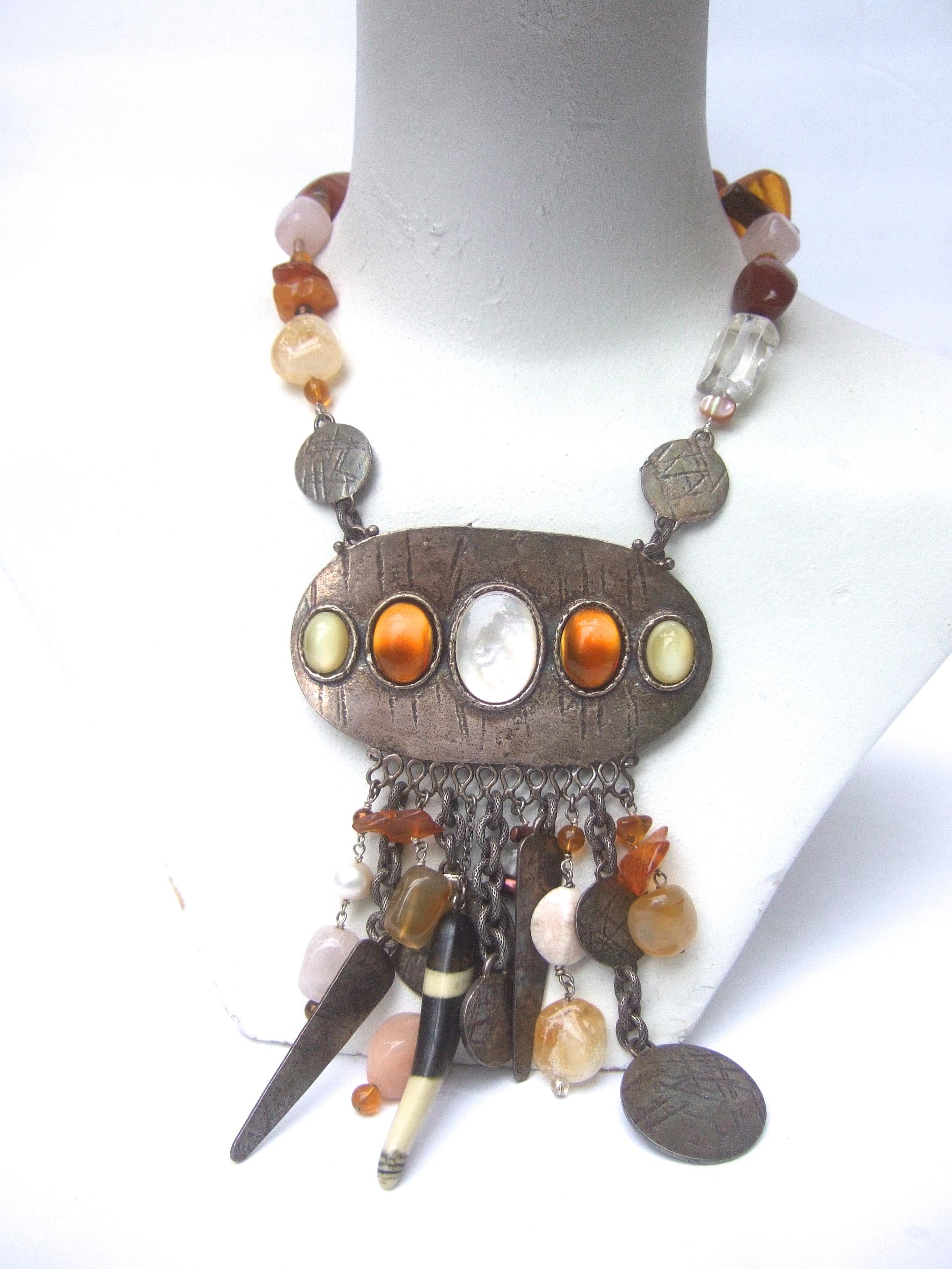 Phillipe Ferrandis Paris Glass Stone Dangling Charm Necklace c 1980s In Good Condition For Sale In University City, MO