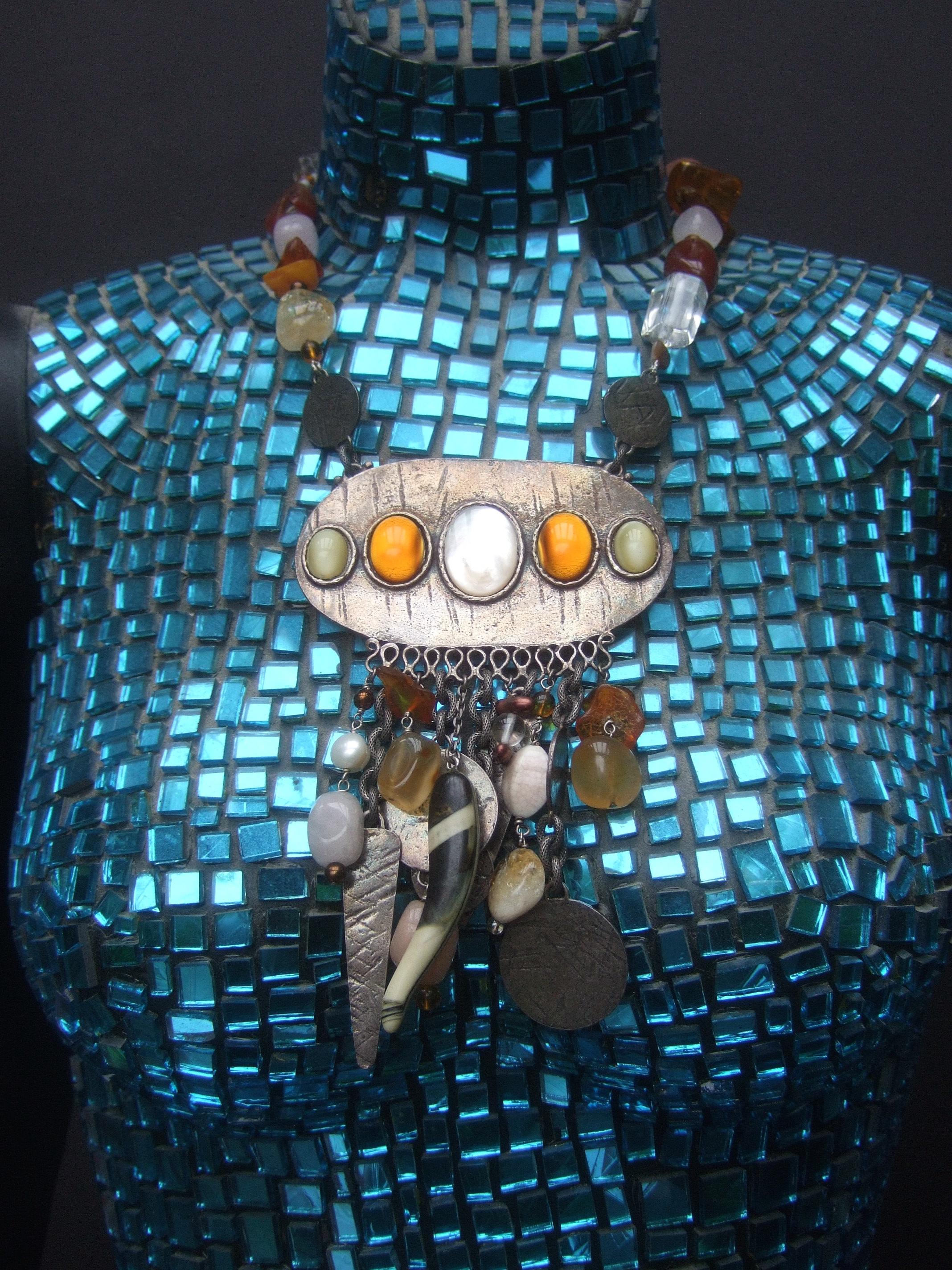 Phillipe Ferrandis Paris Glass Stone Dangling Charm Necklace c 1980s For Sale 1