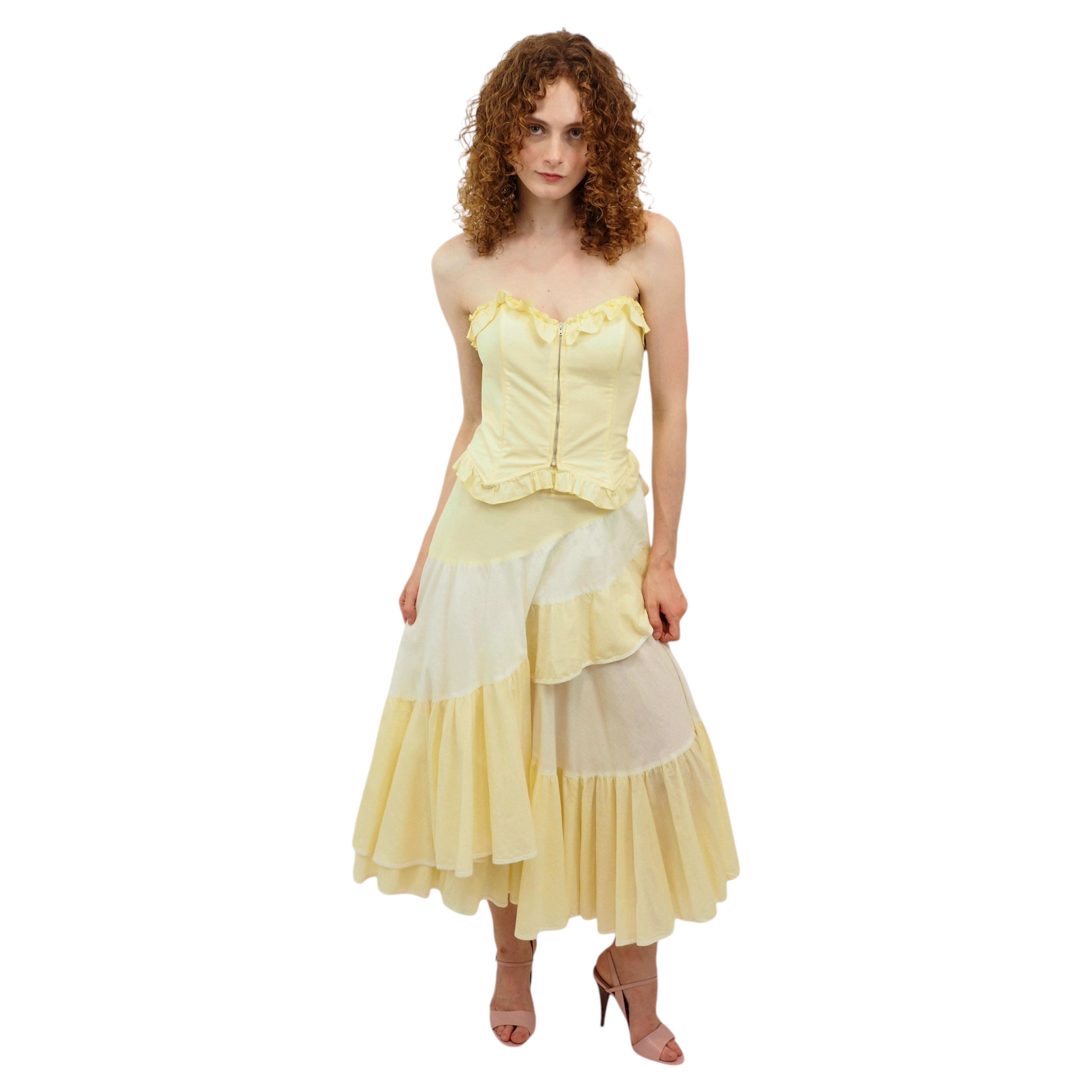 Phillipe Salvet Yellow Tiered Skirt & Bustier Set For Sale