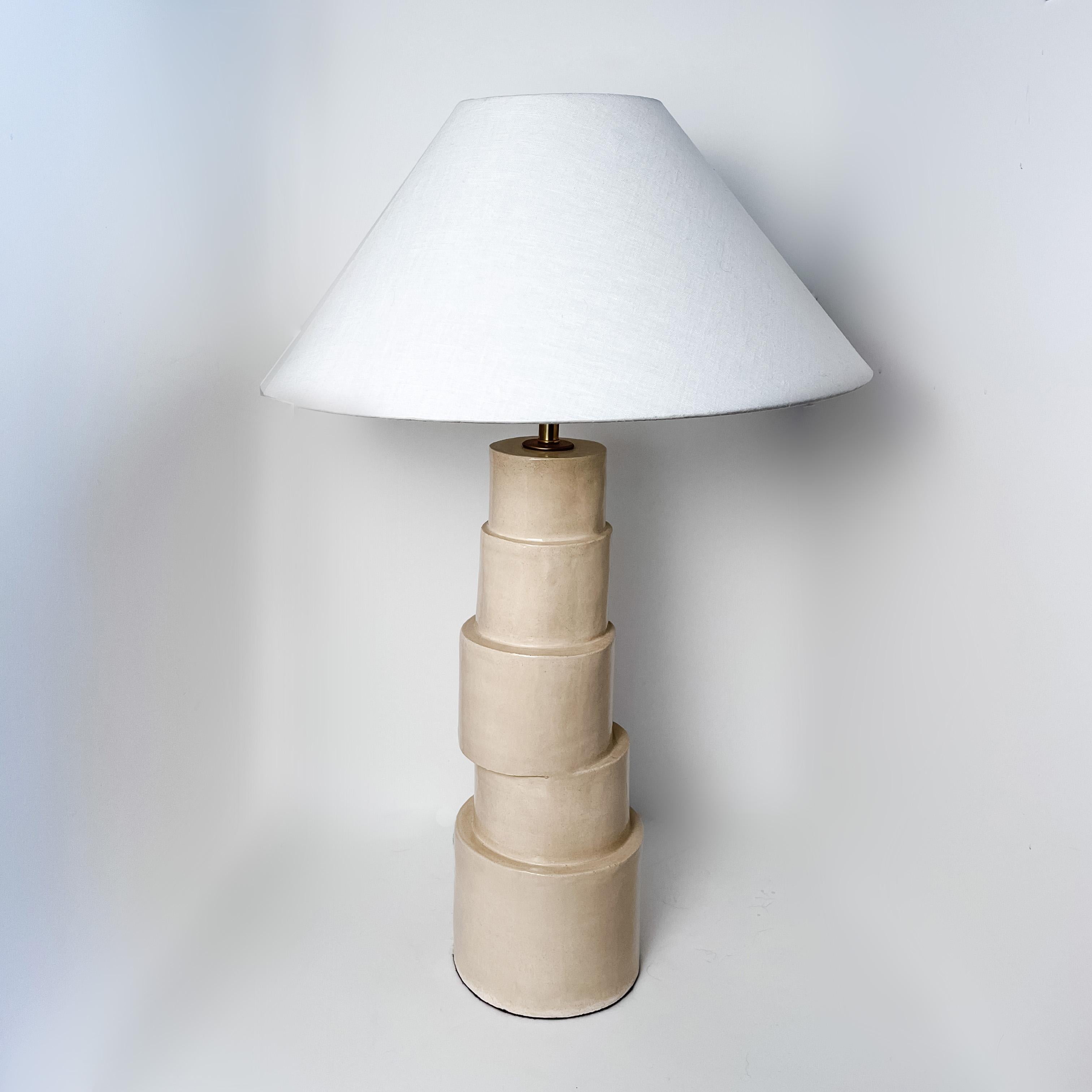 Modern Stacked Column Table Lamp in Camel Glaze
