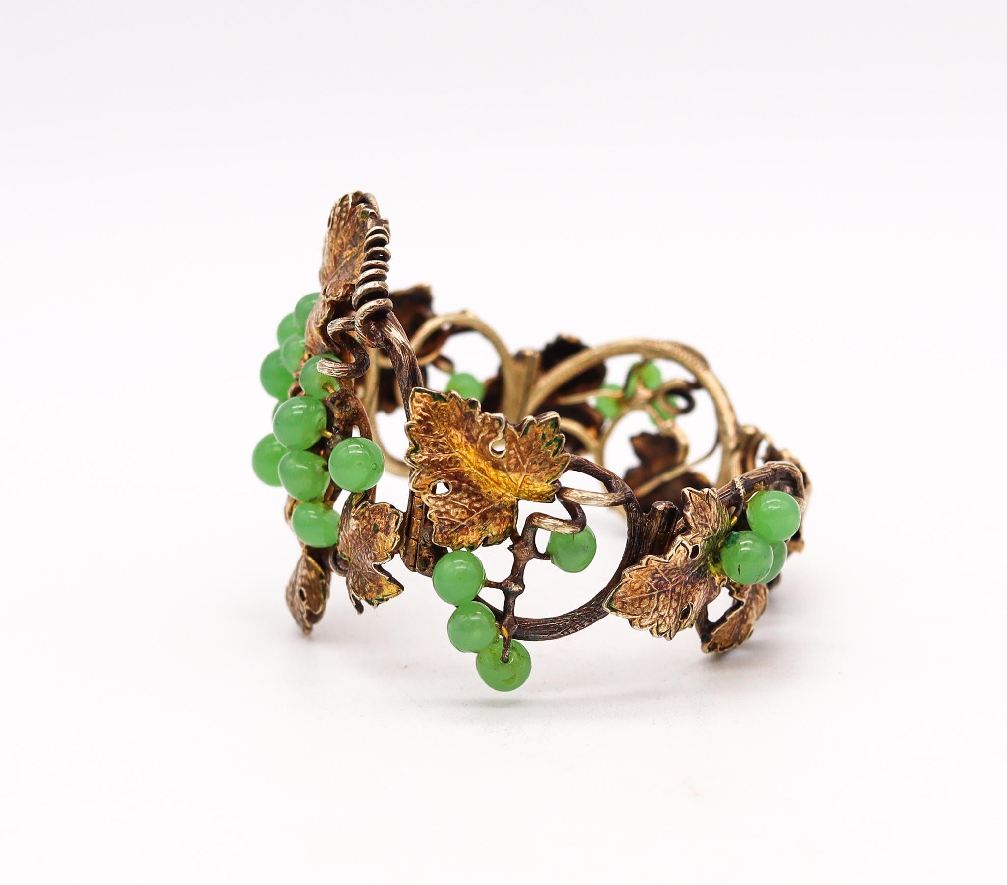 Round Cut Phillips Brothers 1880 London Bracelet Sterling Silver with Jadeite Green Jade