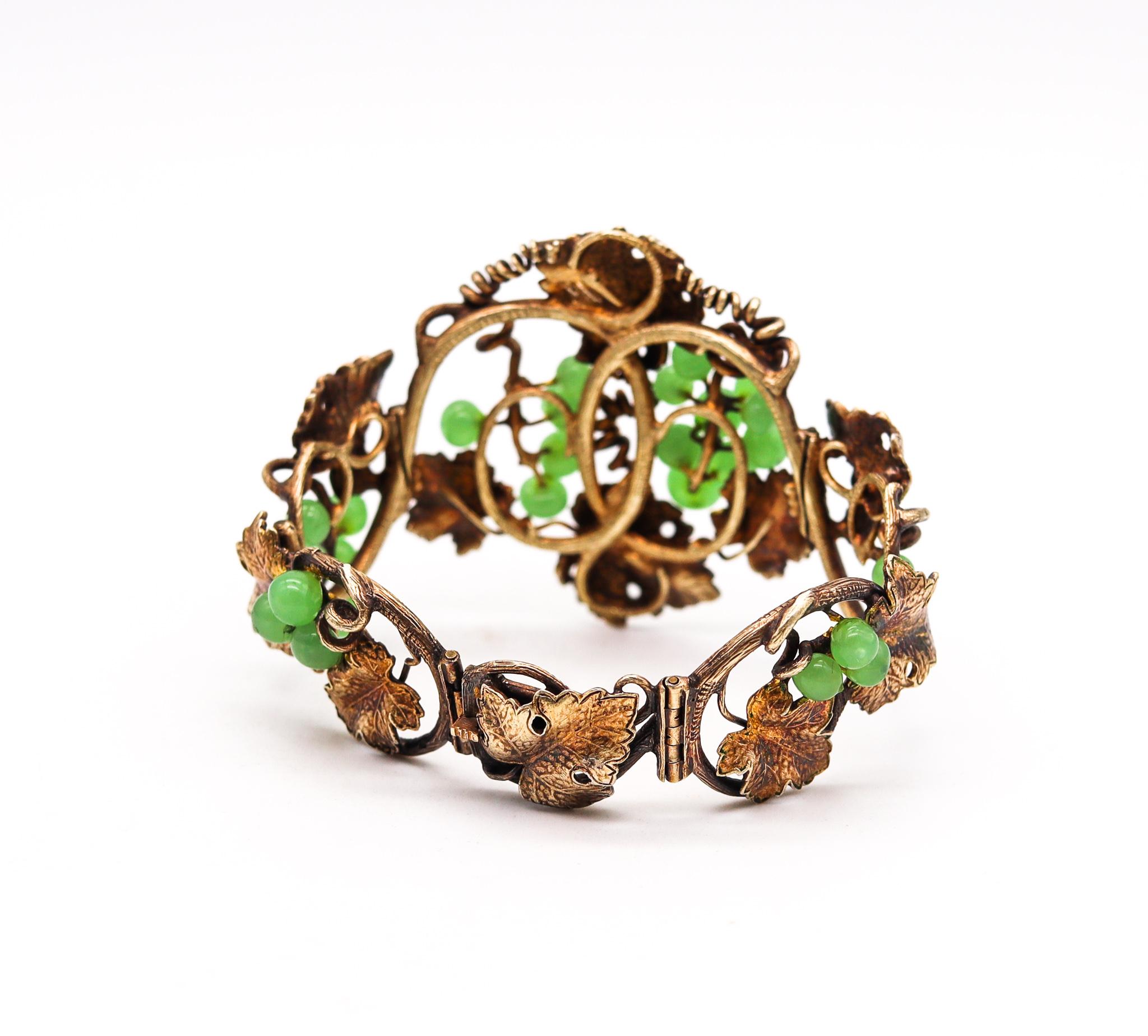 Phillips Brothers 1880 London Bracelet Sterling Silver with Jadeite Green Jade In Good Condition In Miami, FL