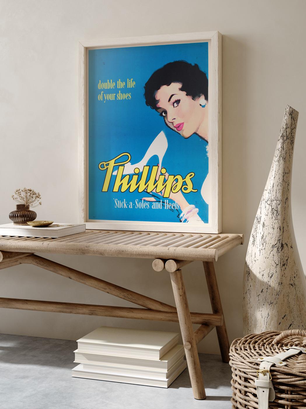 Charming original vintage c1950s Phillips Stick a Sole and Heels British advertising poster. 