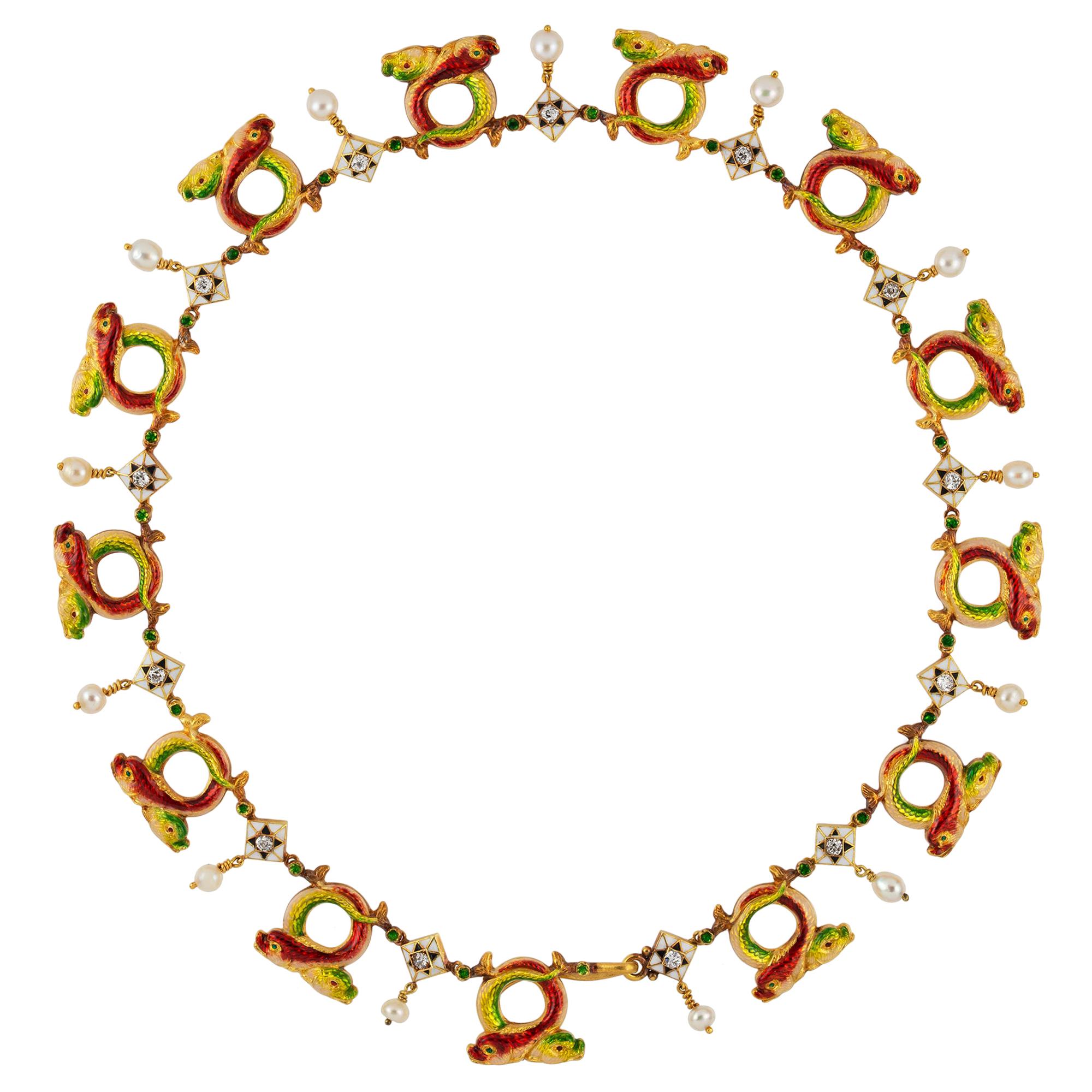 Phillips Enameled Fish Necklace
