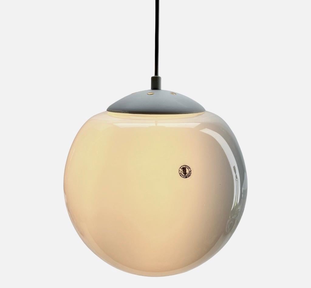Metalwork Phillips Pendant  Lamp with a Globular Opaline Shade, 1960s, Netherlands For Sale