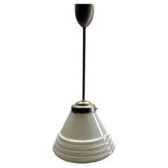 Lampe suspendue Phillips avec abat-jour opalin et accessoires chromés, années 1930
