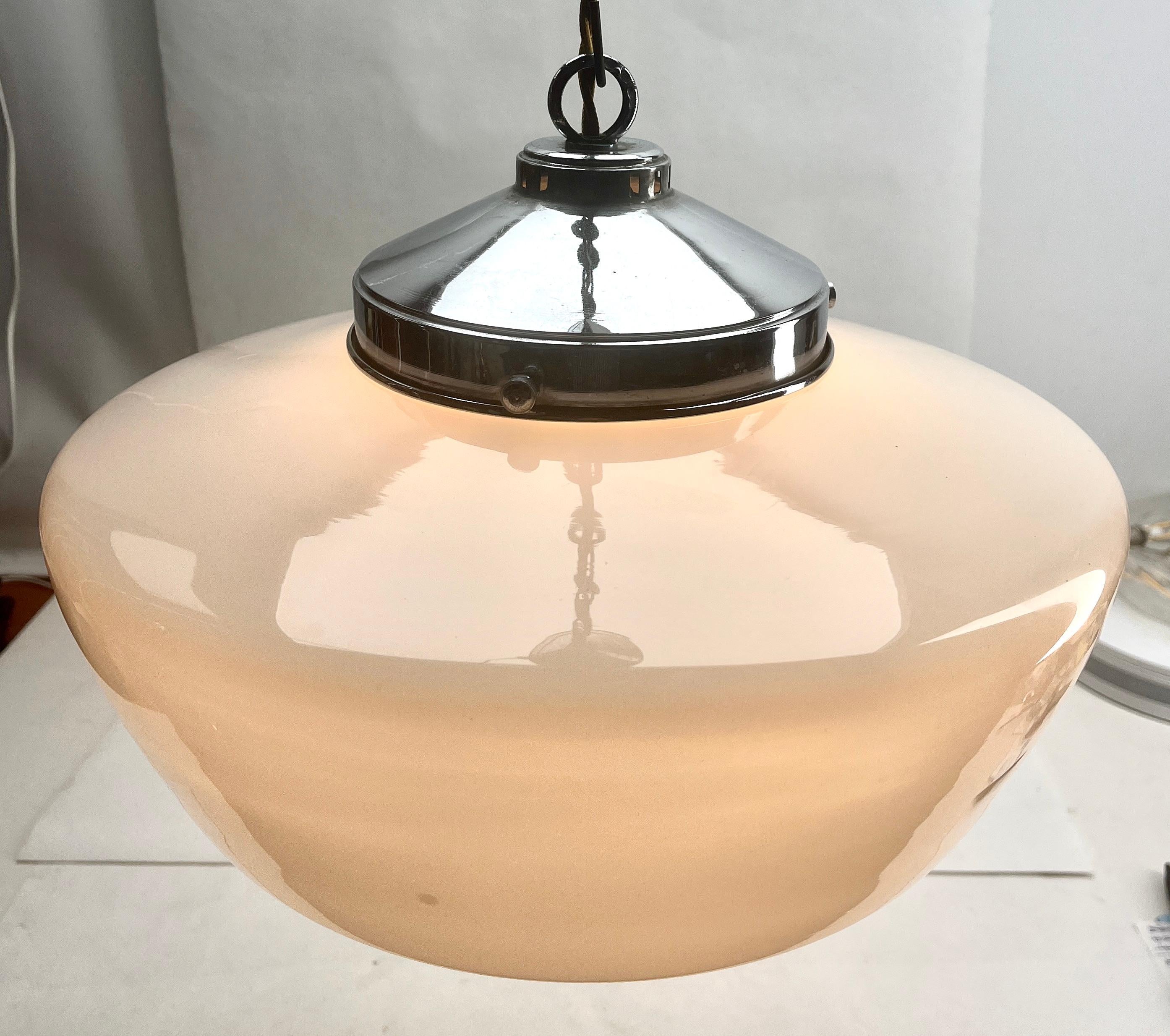 Phillips Pendant Lamp with a Opaline Shade and Chrome Fittings, 1930s, Holland For Sale 3