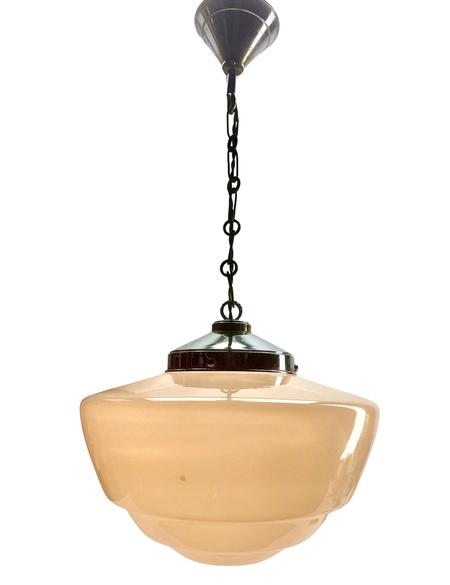 Phillips Pendant Lamp with a Opaline Shade and Chrome Fittings, 1930s, Holland For Sale 4