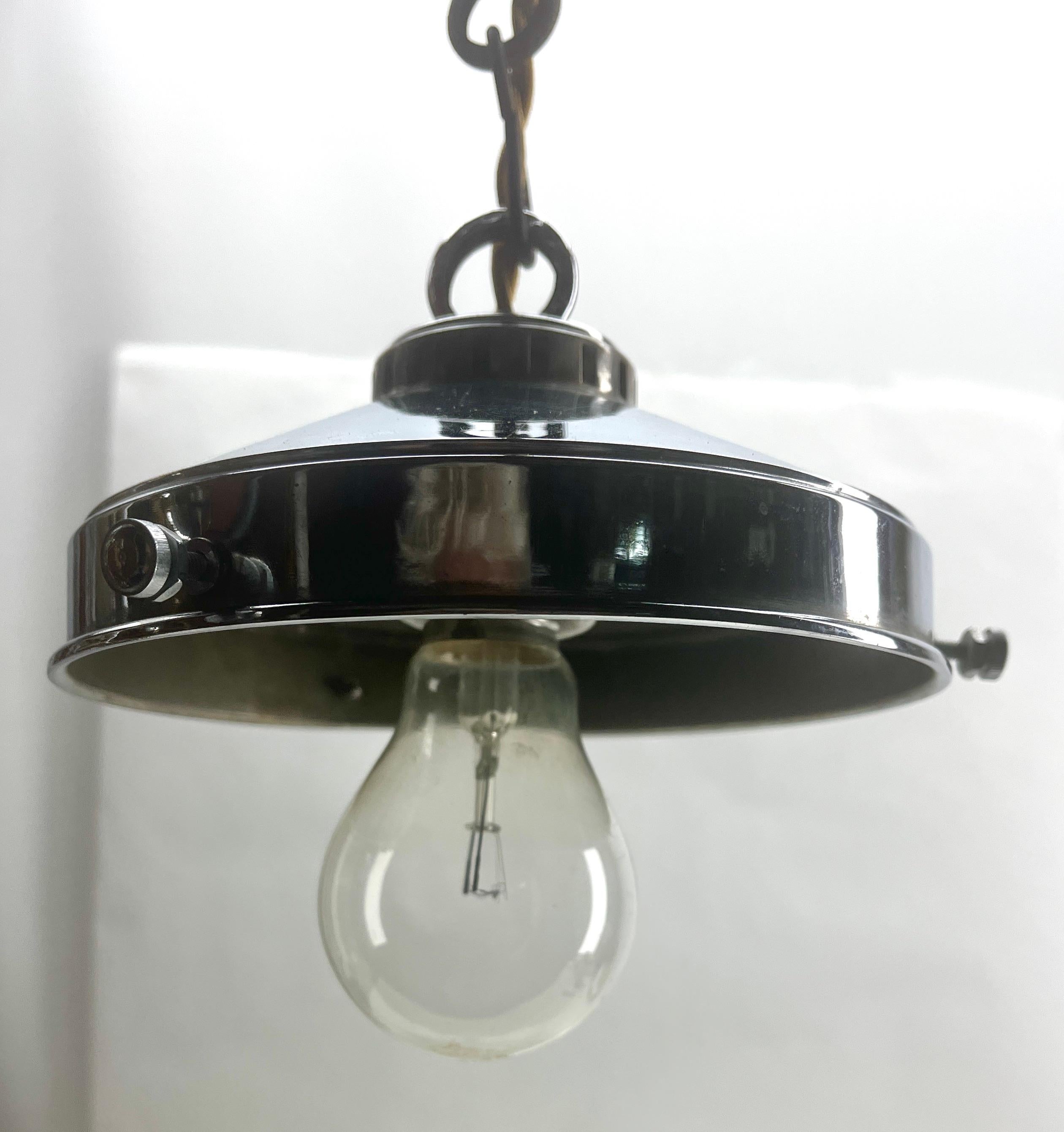 Art Deco Phillips Pendant Lamp with a Opaline Shade and Chrome Fittings, 1930s, Holland For Sale