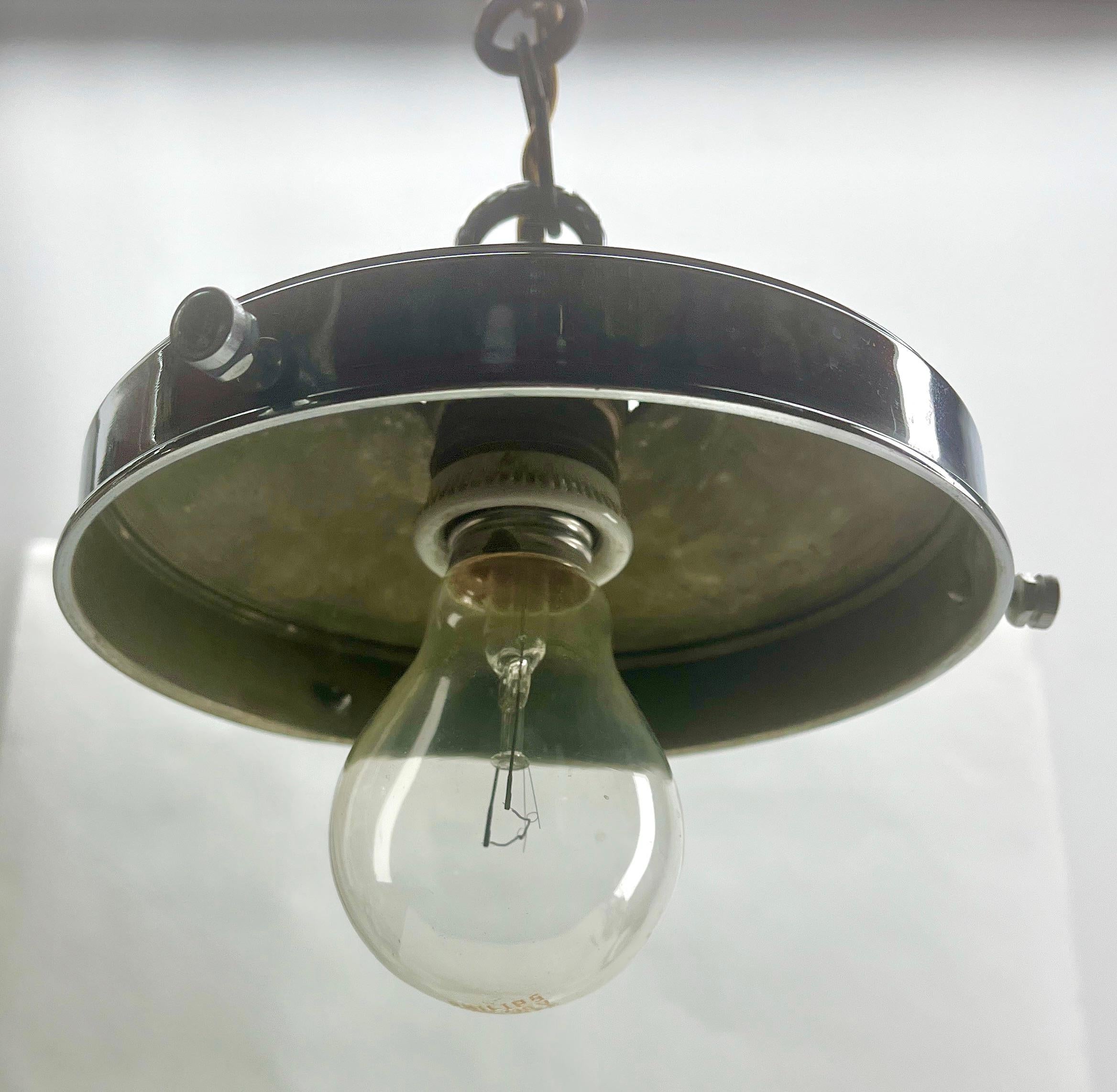 Phillips Pendant Lamp with a Opaline Shade and Chrome Fittings, 1930s, Holland In Good Condition For Sale In Verviers, BE