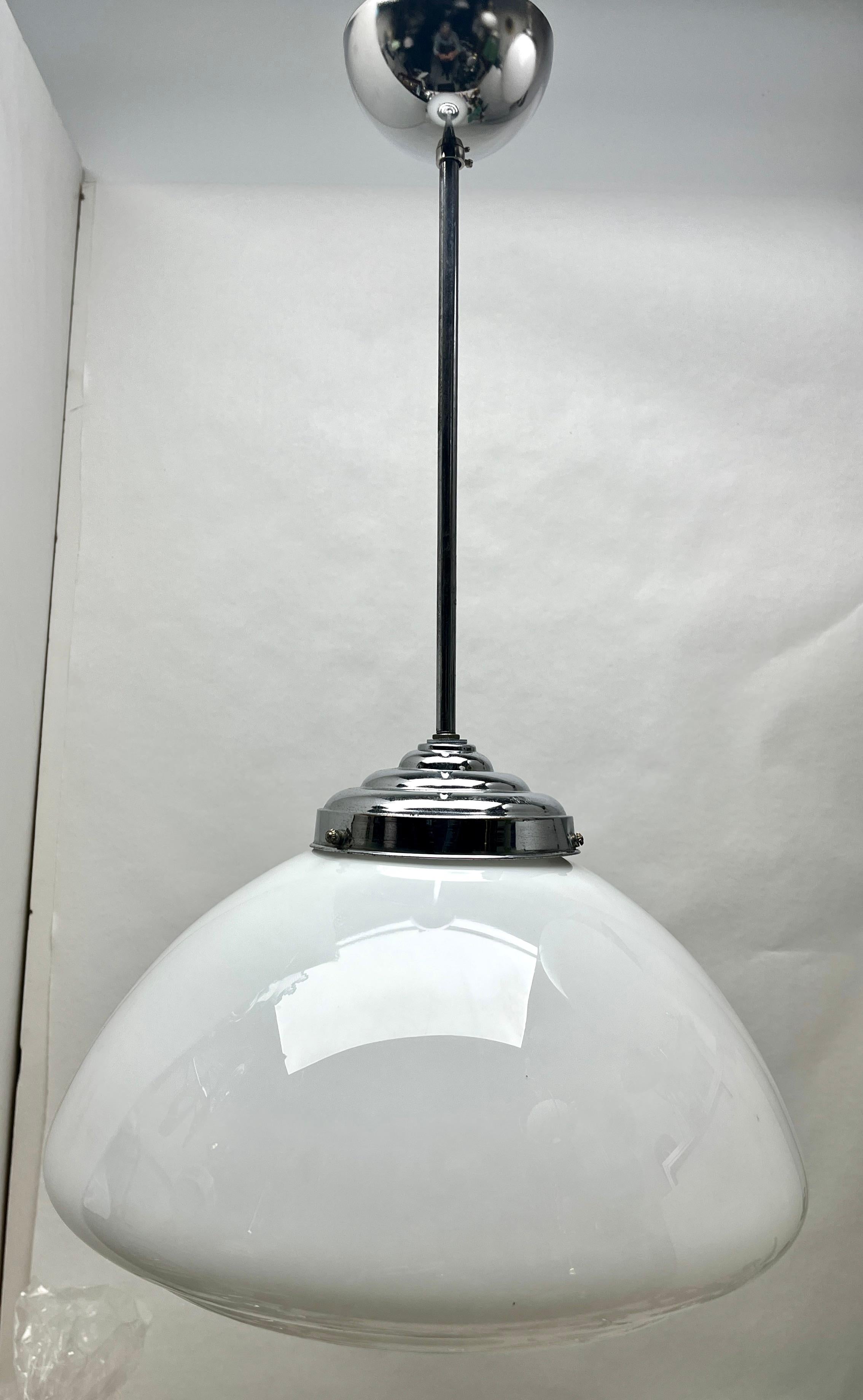 Phillips Pendant Stem Lamp with a Globular Opaline Shade, 1930s, Netherlands For Sale 1